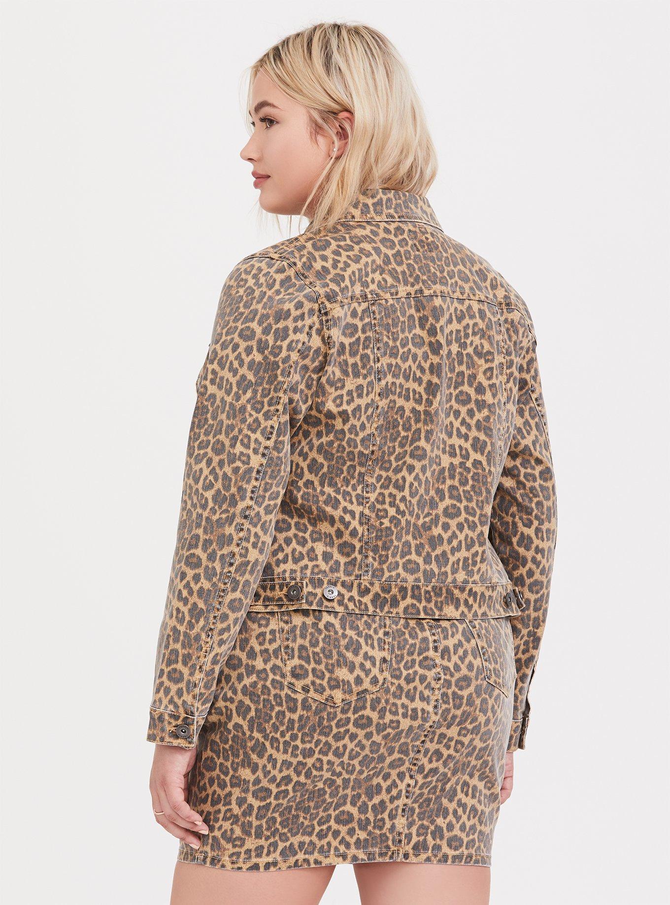 Plus size leopard print denim jacket sales