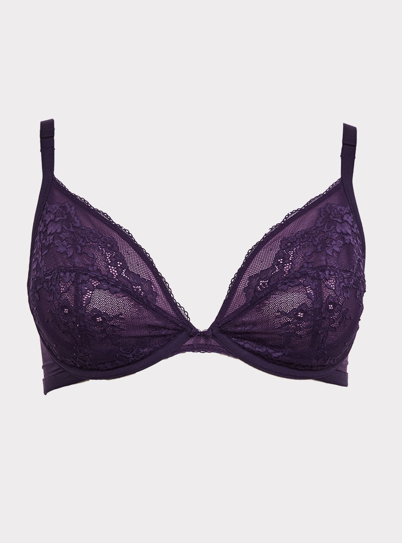 Plus Size - Plunge Unlined Mesh Lace Straight Back Bra - Torrid