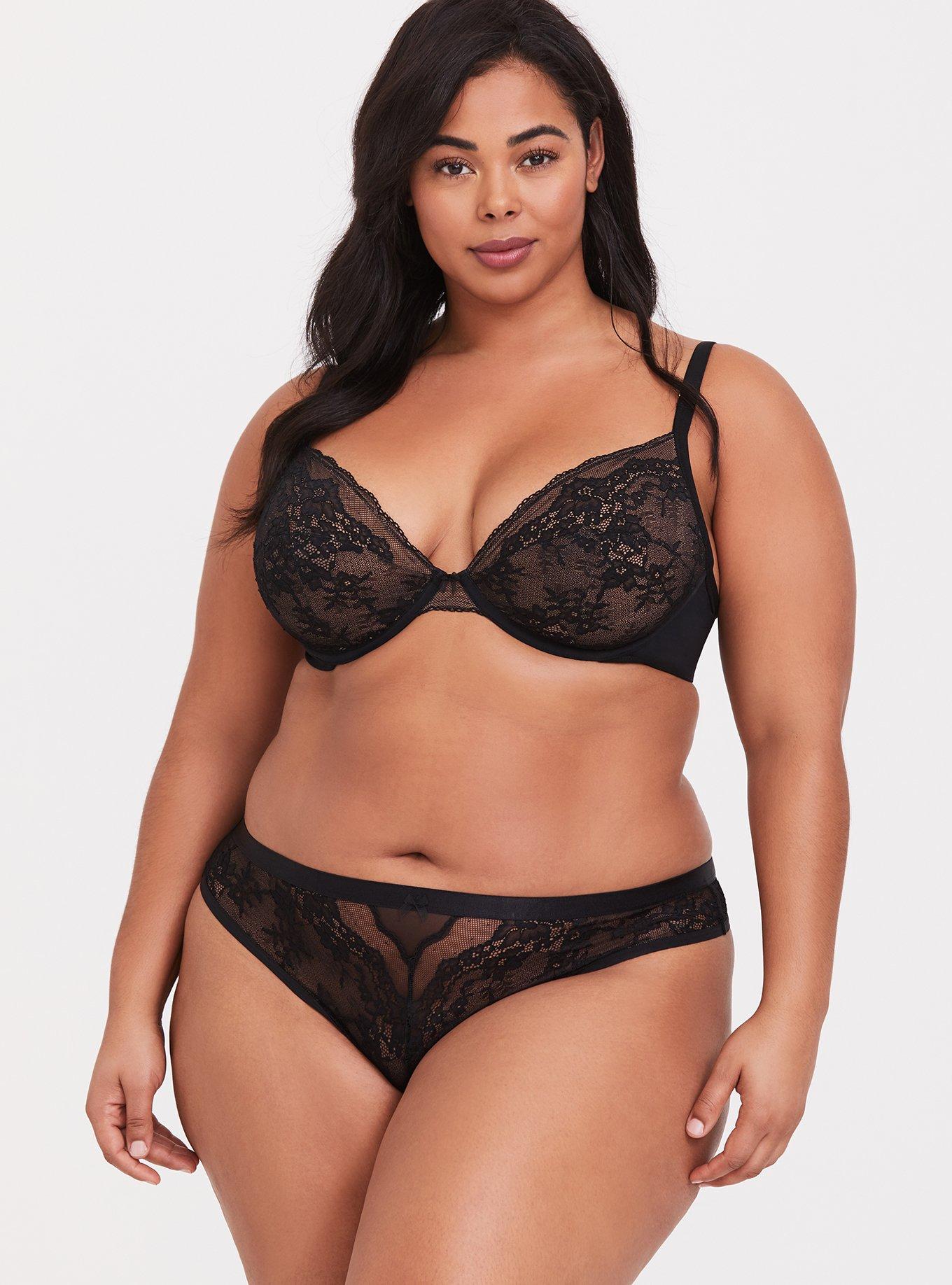 Plunge Unlined Mesh Lace Straight Back Bra, , alternate