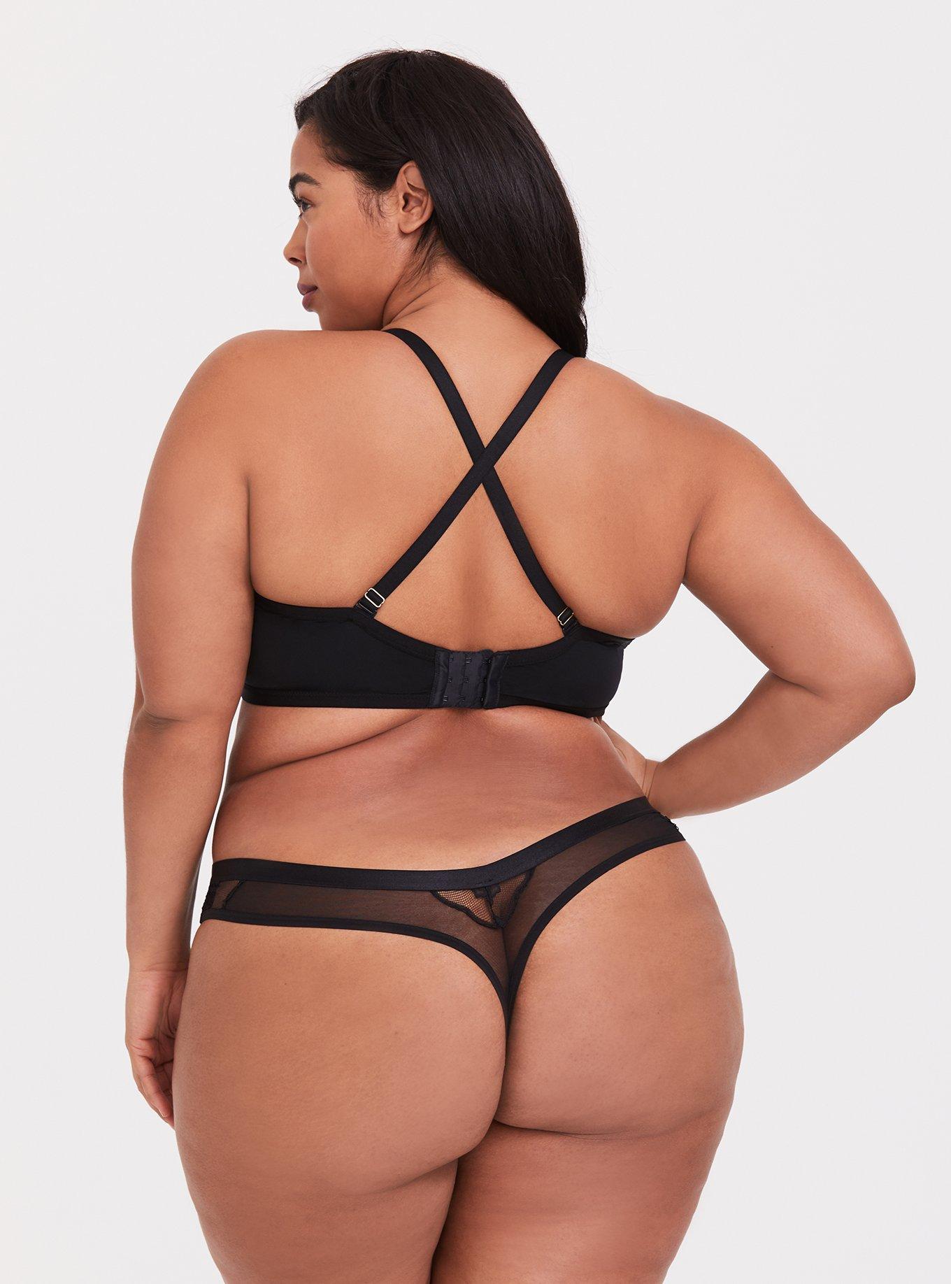 Plunge Unlined Mesh Lace Straight Back Bra, , alternate