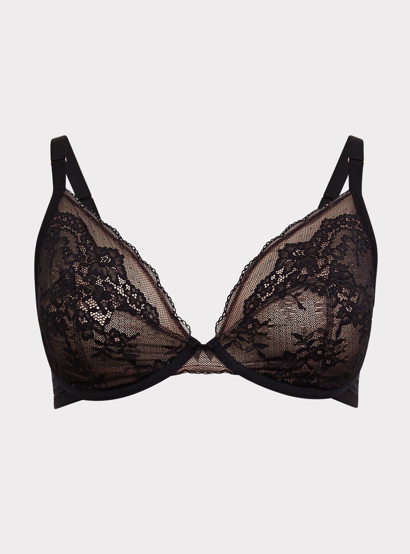 Plunge Unlined Mesh Lace Straight Back Bra, , hi-res