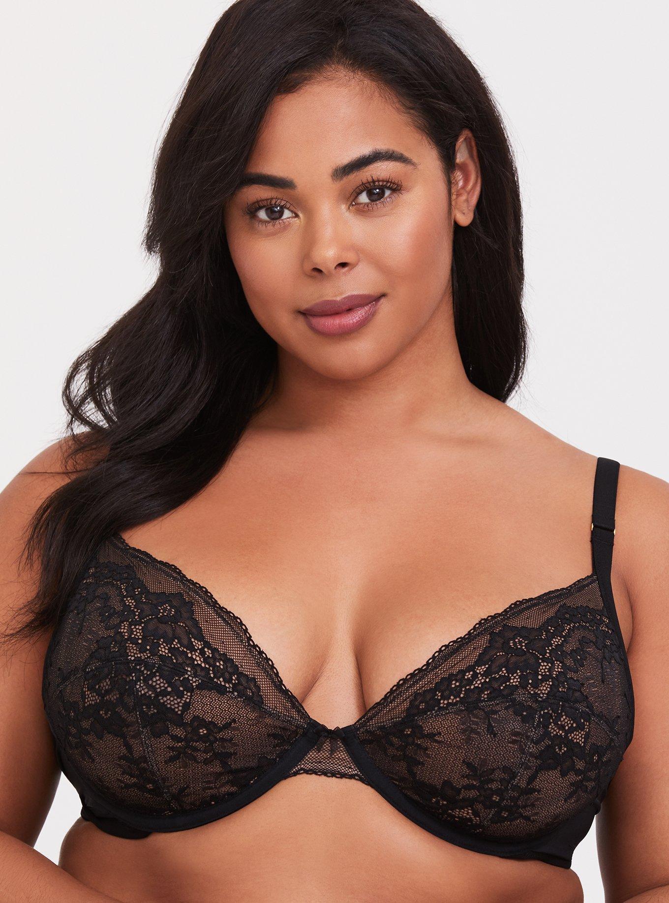 Plunge Unlined Mesh Lace Straight Back Bra, , hi-res