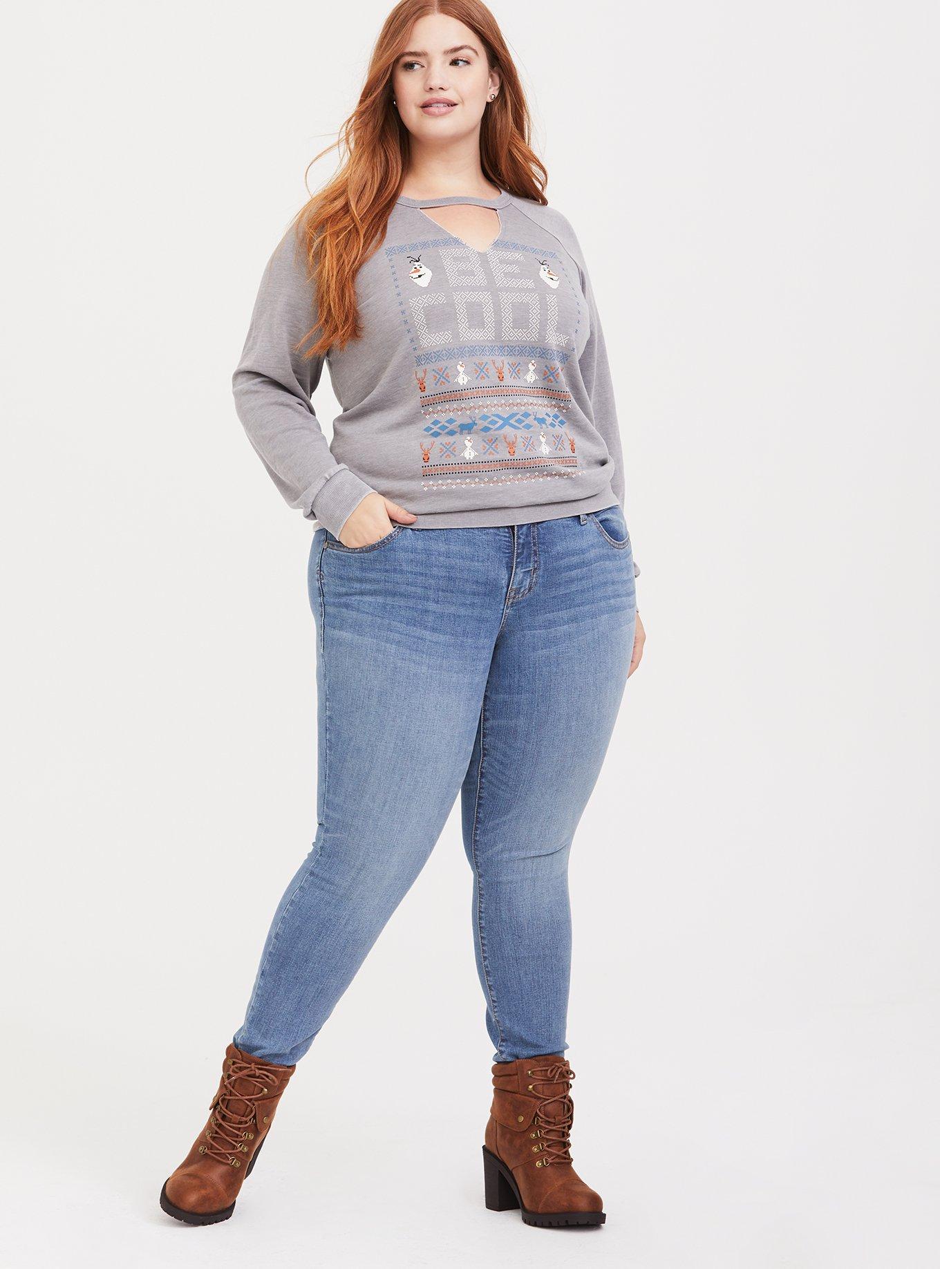 Plus Size Disney Frozen 2 Olaf Be Cool Grey Raglan Sweatshirt, HEATHER GREY, alternate