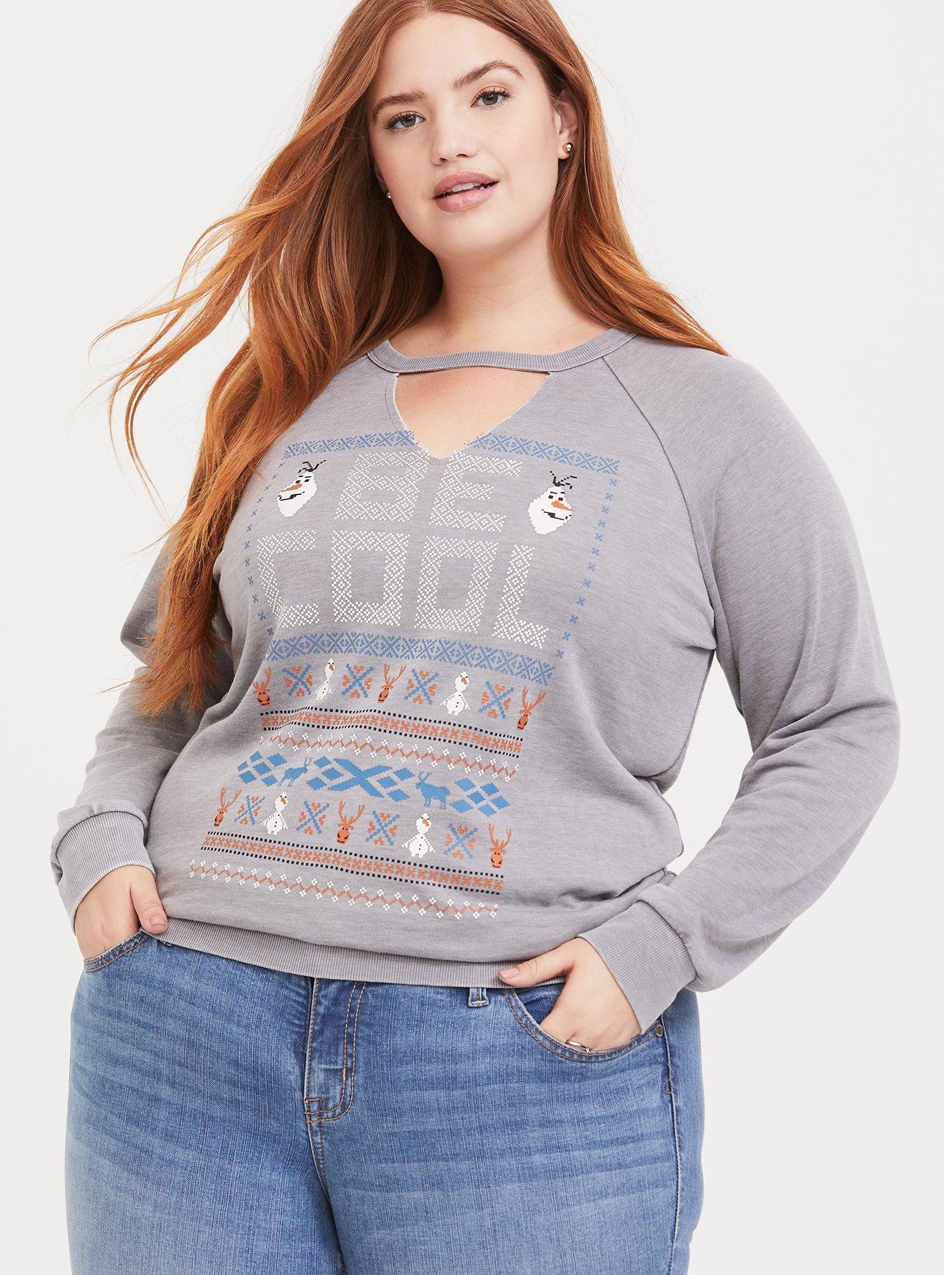 Plus Size - Disney Frozen 2 Olaf Be Cool Grey Raglan Sweatshirt - Torrid
