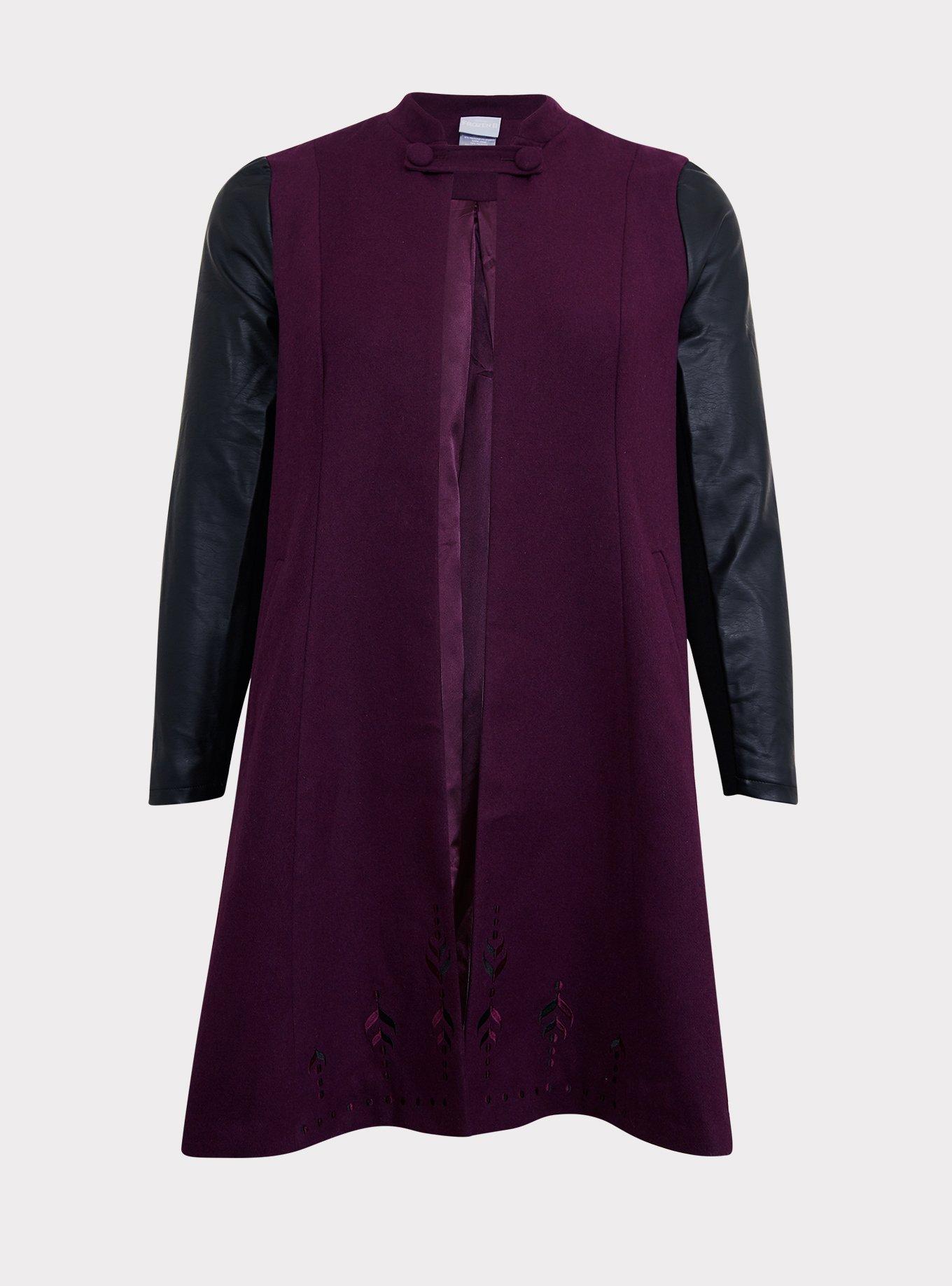 Plus Size Disney Frozen 2 Anna Embroidered Purple Woolen Coat Torrid