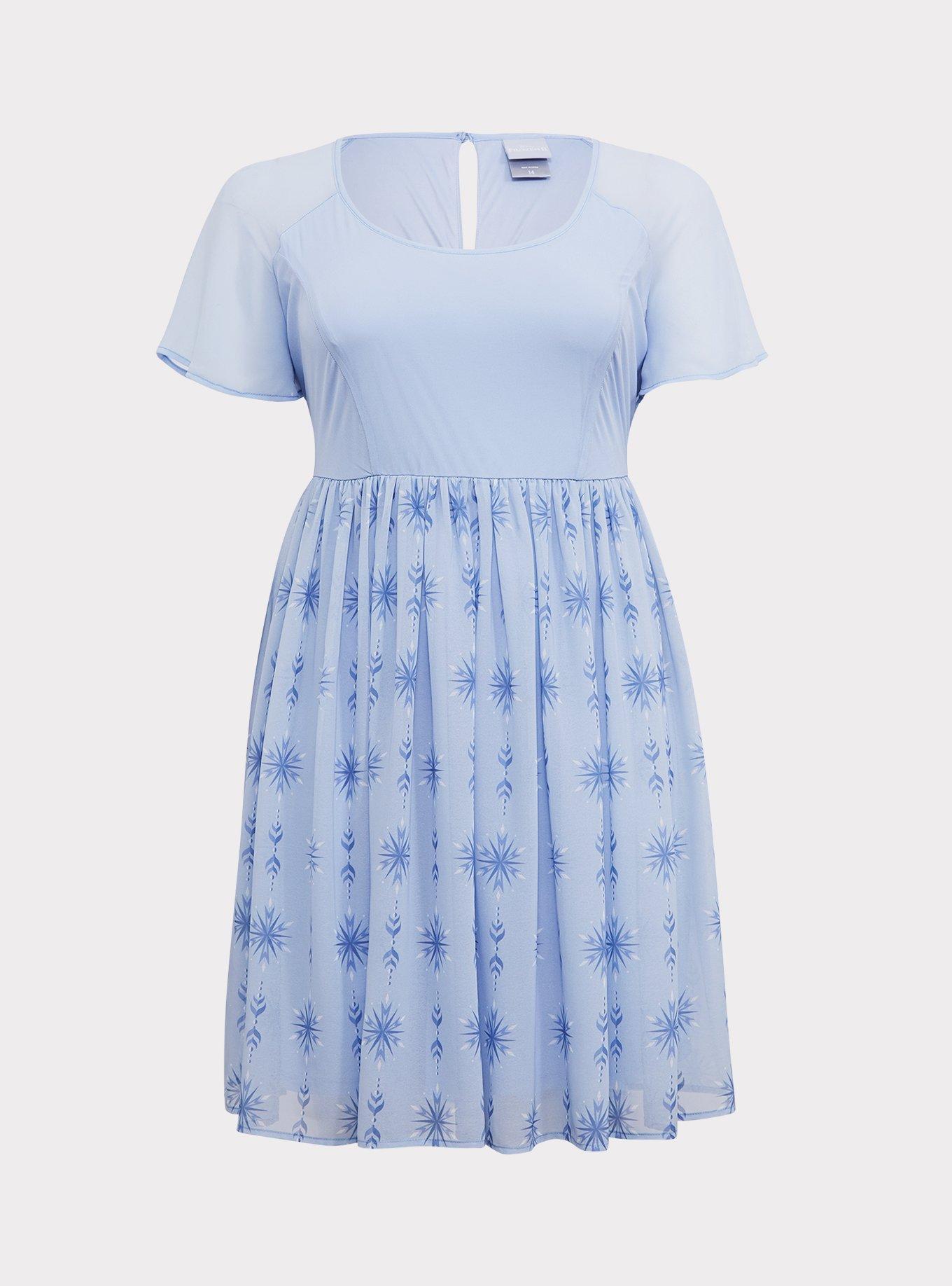 Plus Size - Disney Frozen 2 Elsa Snowflake Light Blue Chiffon Dress - Torrid