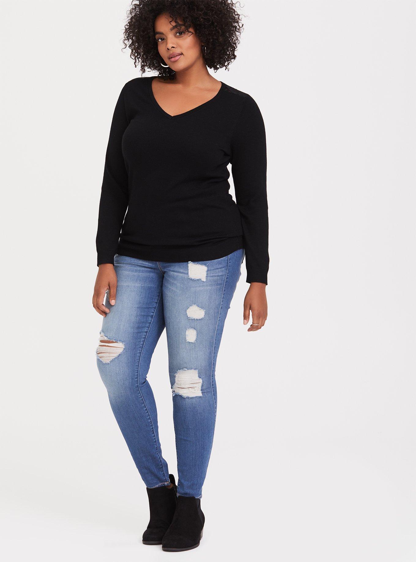 Plus Size - Black Lace Yoke Pullover Sweater - Torrid