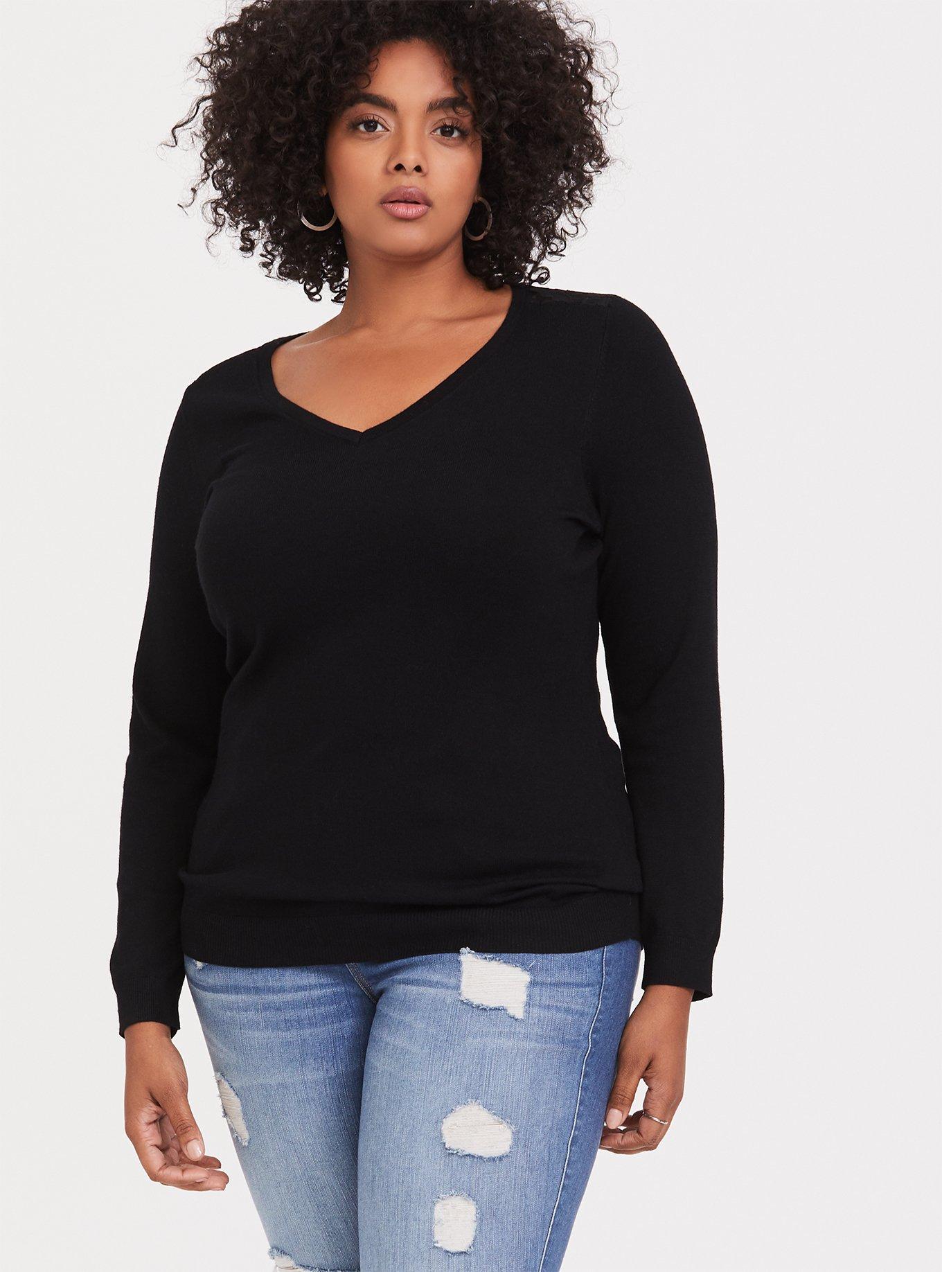 Plus Size - Black Lace Yoke Pullover Sweater - Torrid