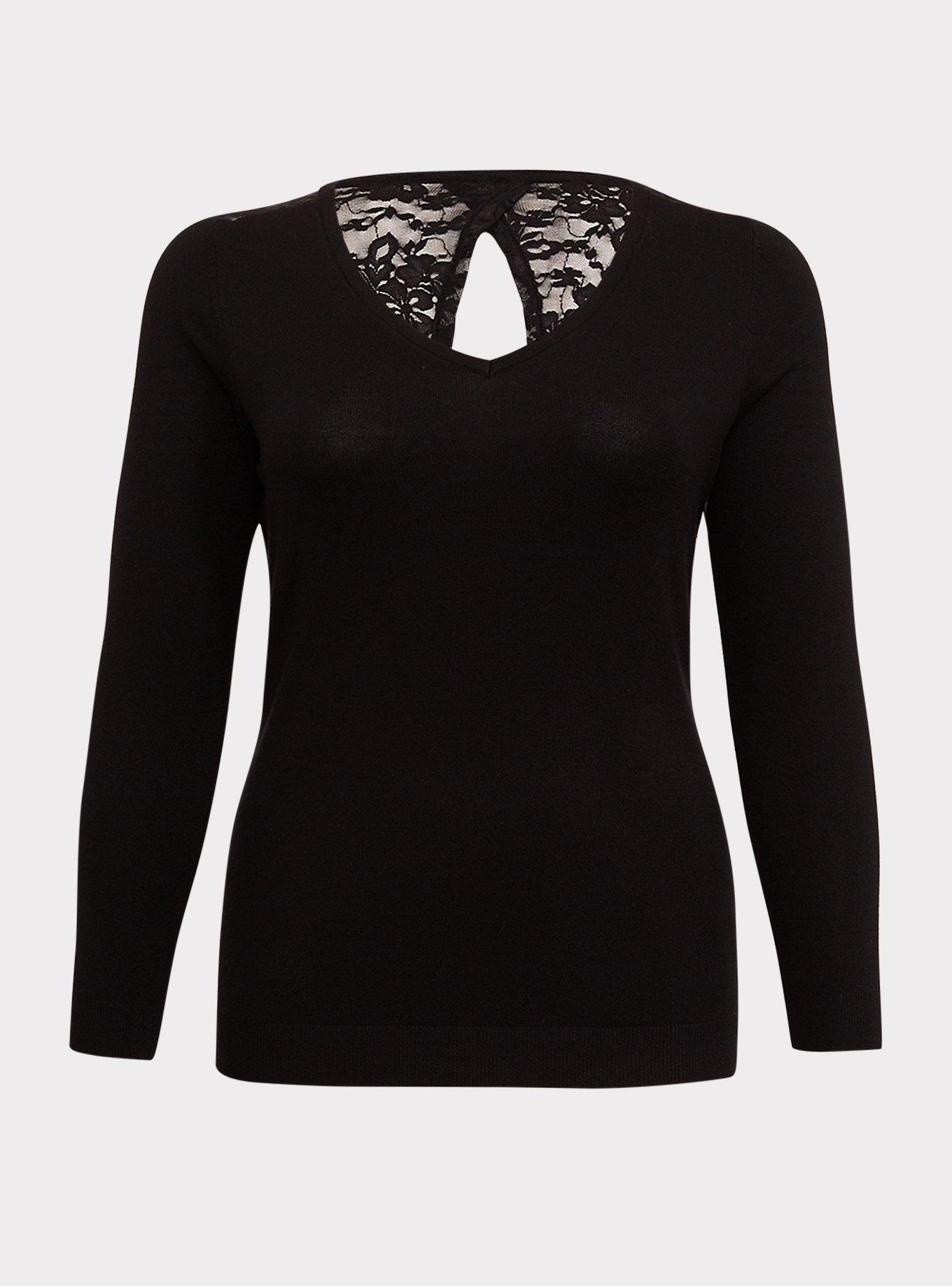 Plus Size - Black Lace Yoke Pullover Sweater - Torrid