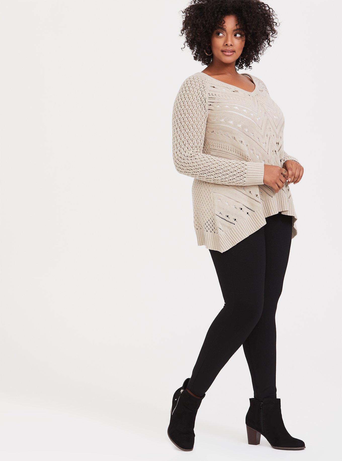 Plus Size Ivory Mix Stitch Handkerchief Pullover, IVORY, alternate
