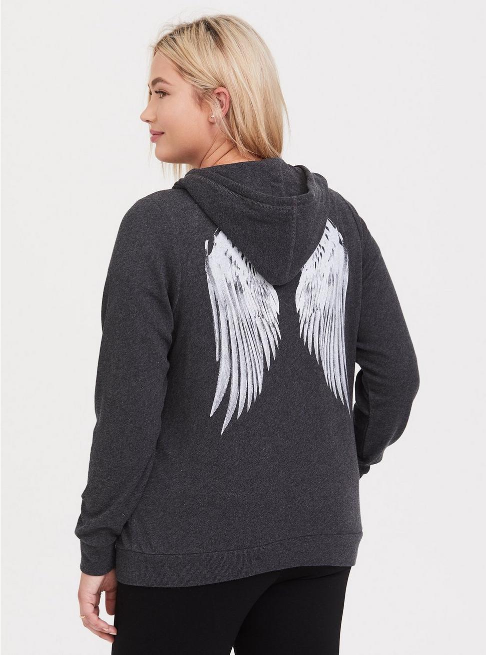 Plus Size - Charcoal Grey & White Wings Zip Hoodie - Torrid