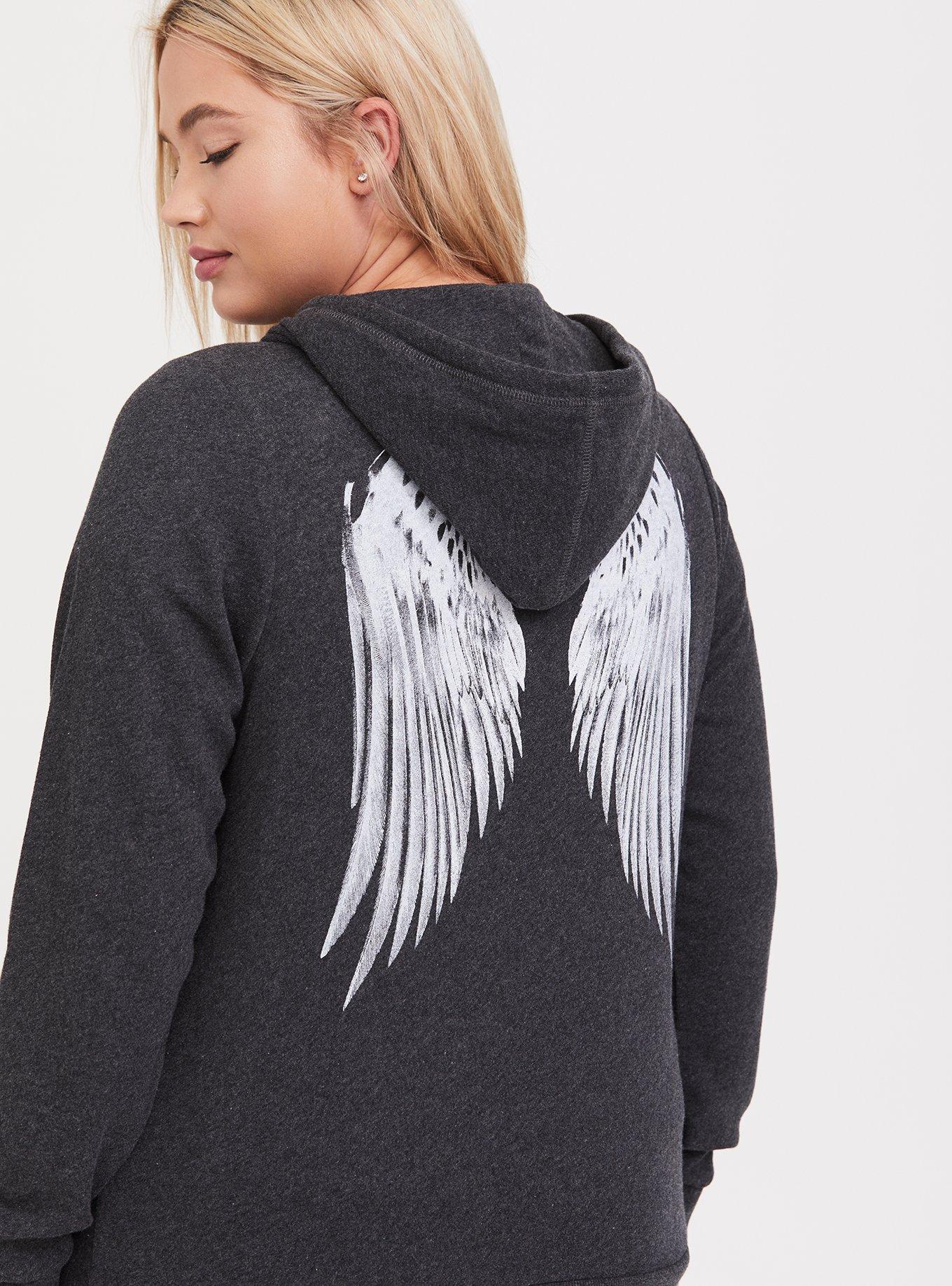 Plus Size Charcoal Grey White Wings Zip Hoodie Torrid