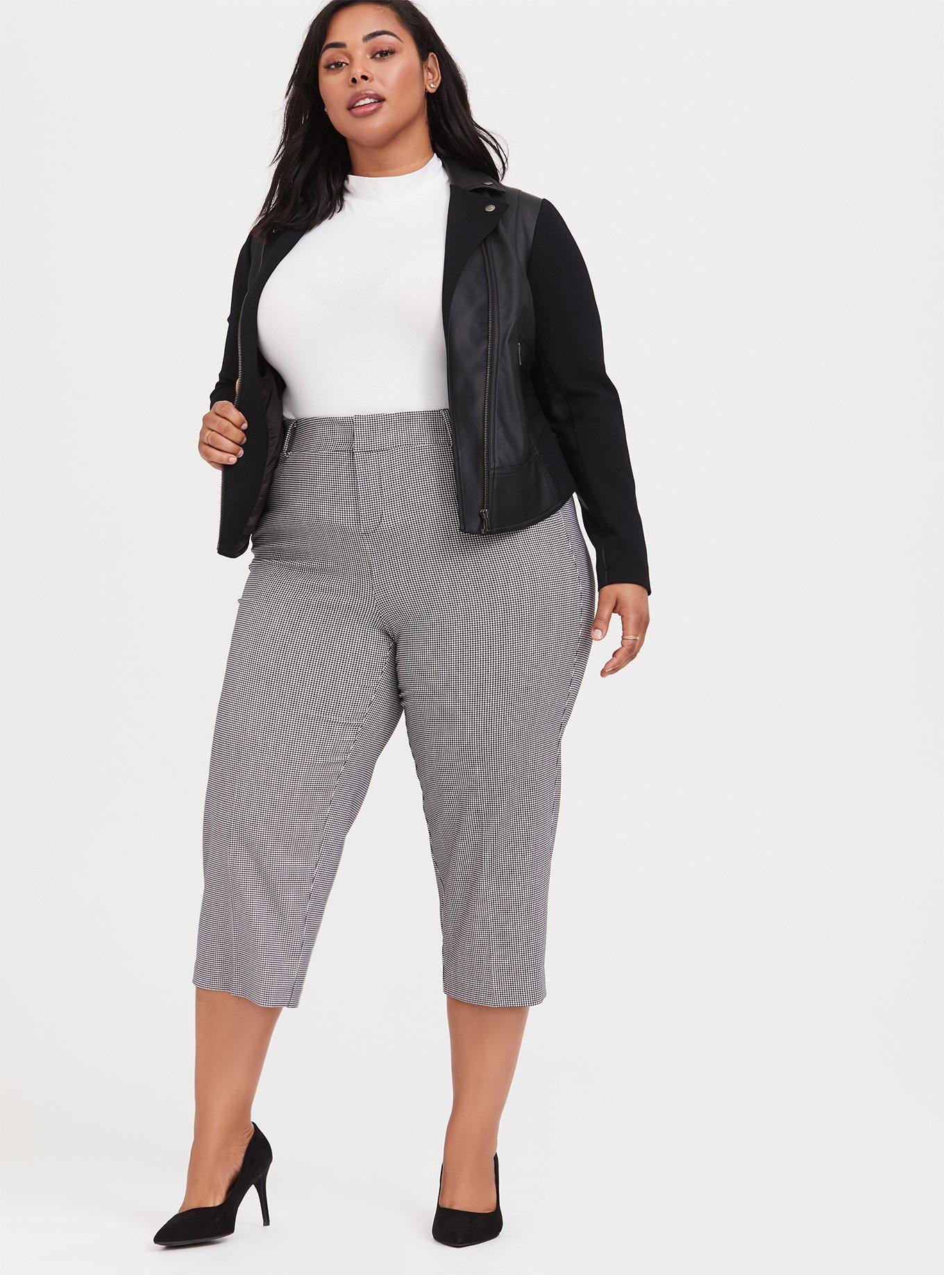 Plus Size Black Ditsy Houndstooth Crepe Culotte Pant, MINI HOUNDSTOOTH, alternate