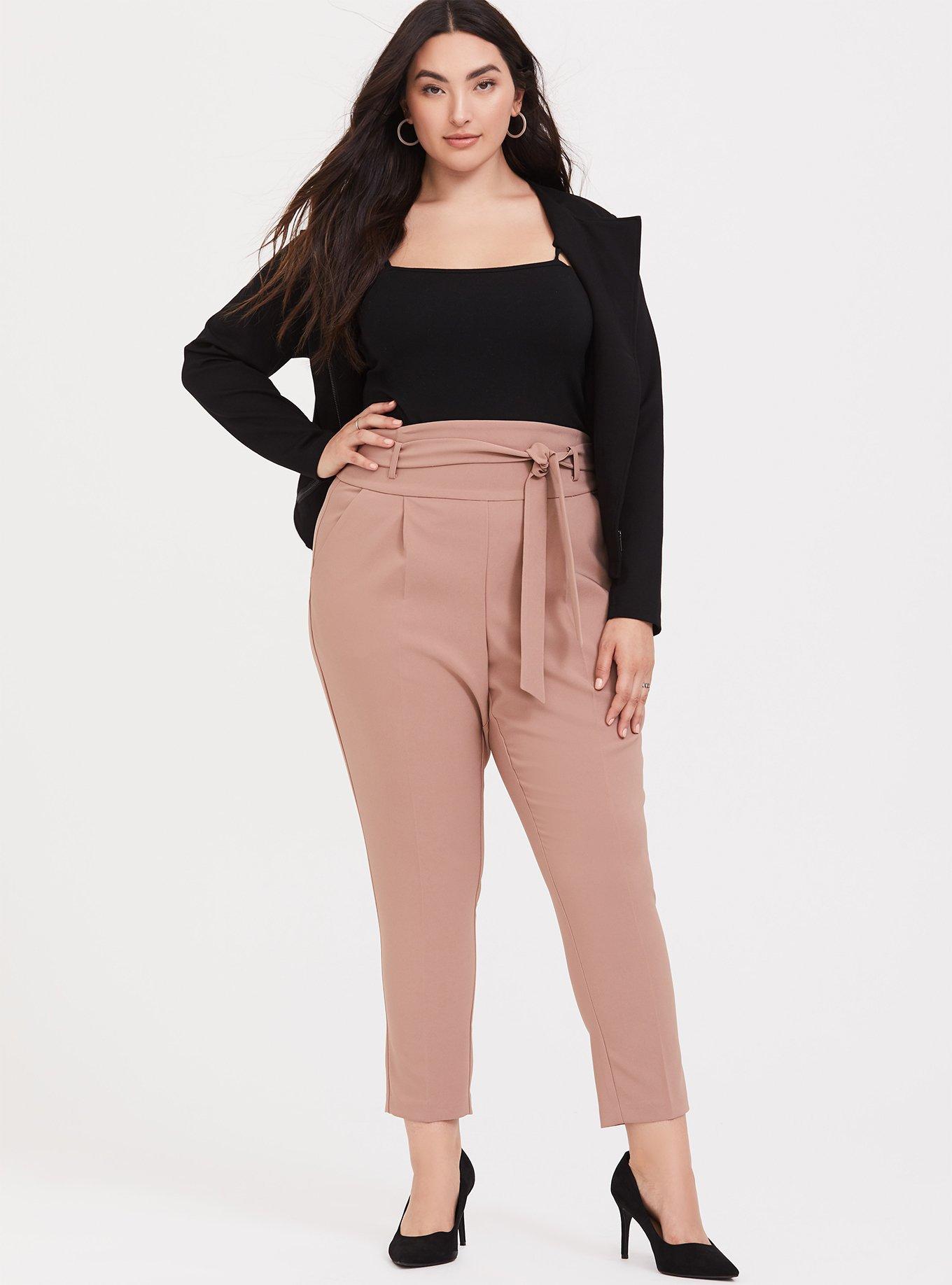 Beige High Waist Self-tie Belt Detail Flare Capri Pants 