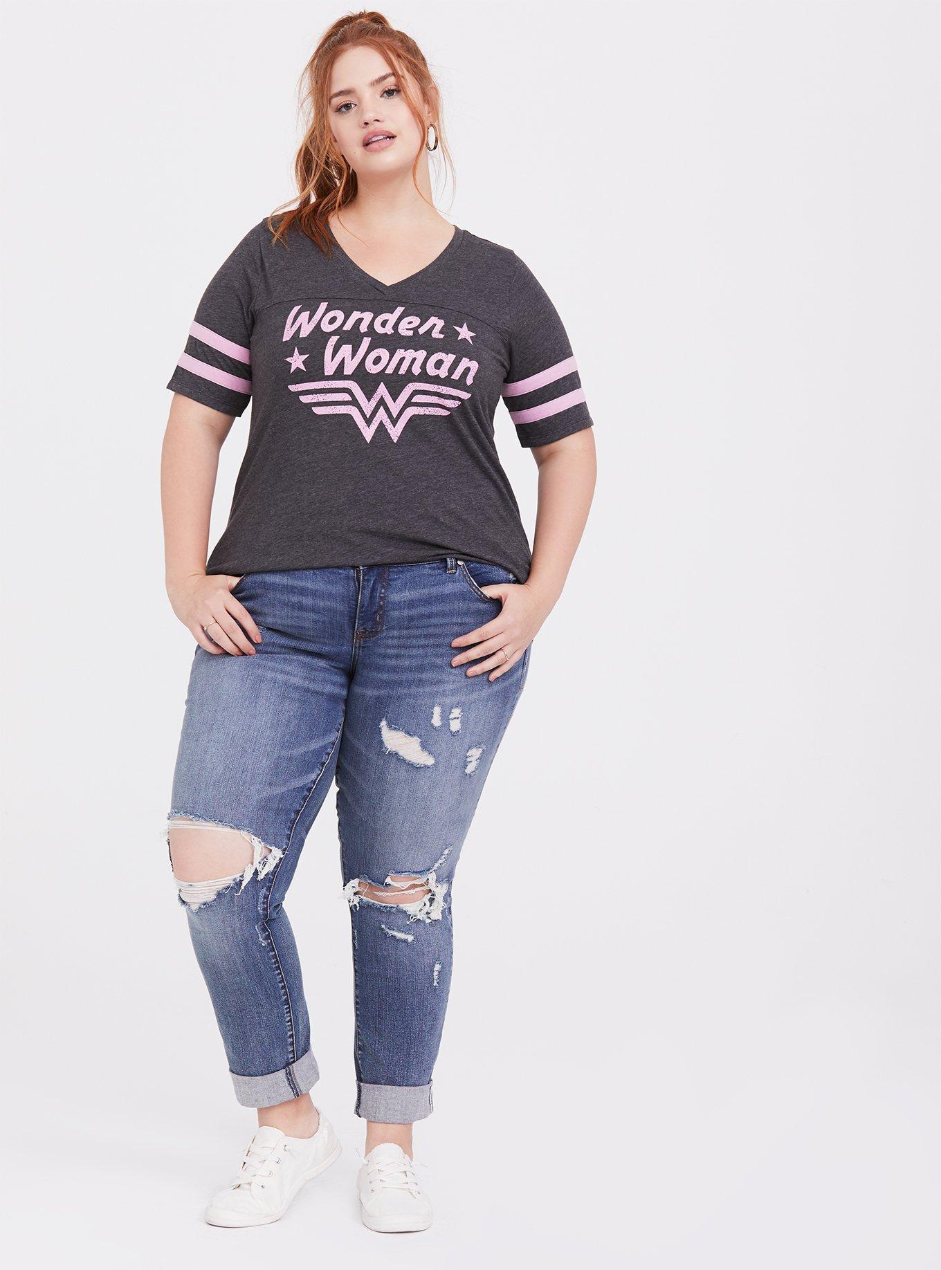 Breast Cancer Awareness - DC Wonder Woman Grey Football Top, GREY, alternate