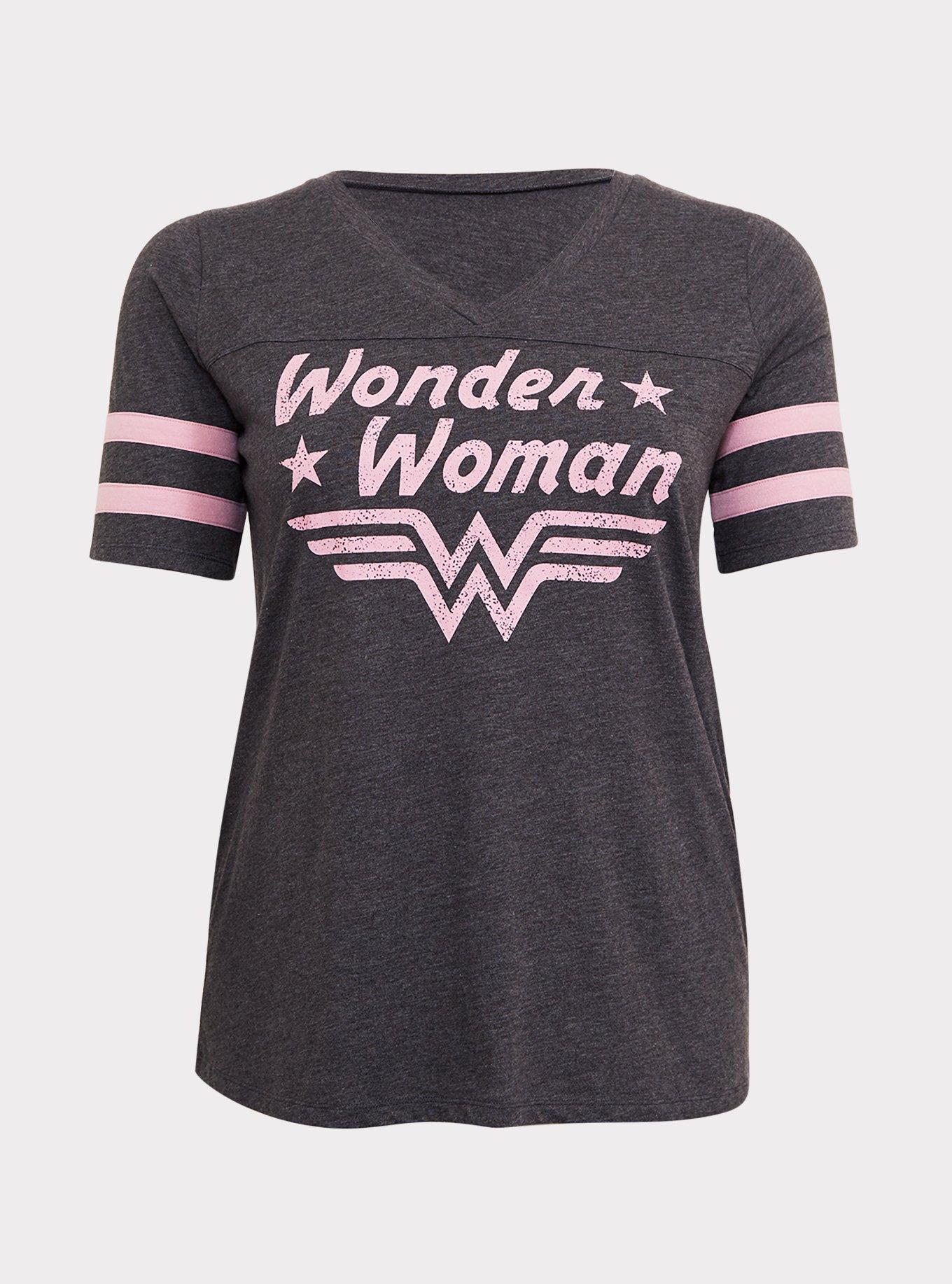 Breast Cancer Awareness - DC Wonder Woman Grey Football Top, GREY, hi-res