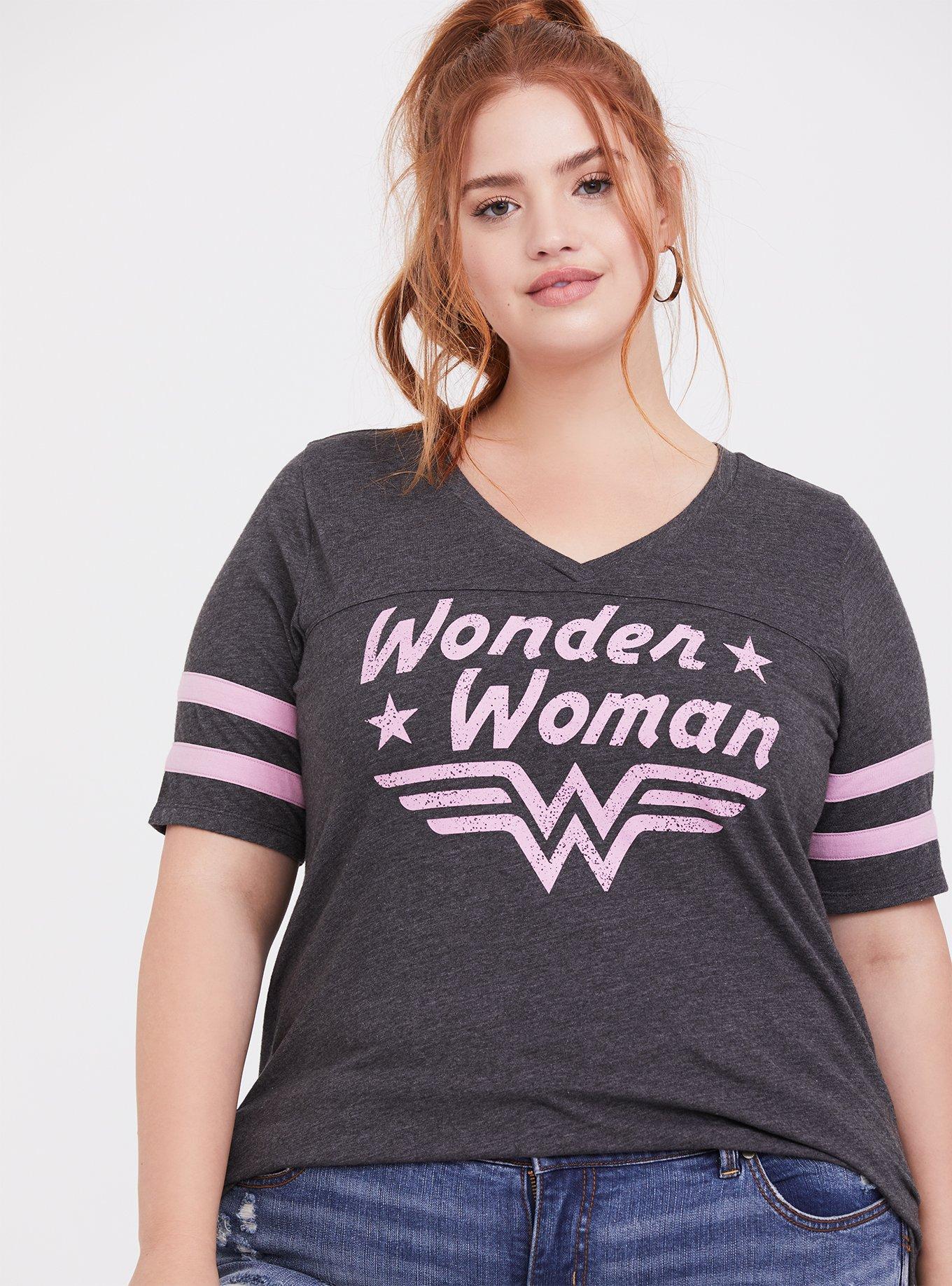 Breast Cancer Awareness - DC Wonder Woman Grey Football Top, GREY, hi-res