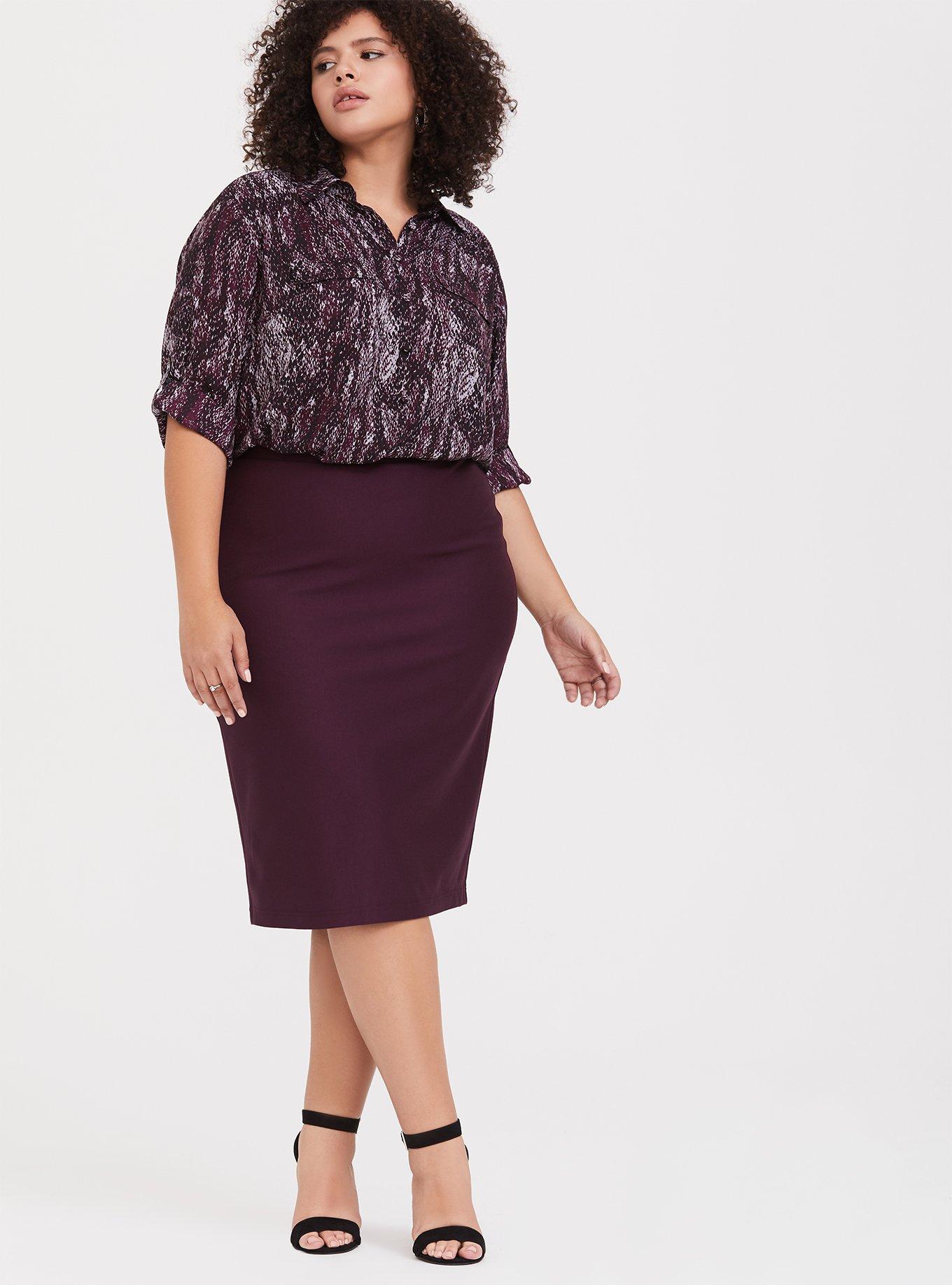 Plus size purple outlet pencil skirt