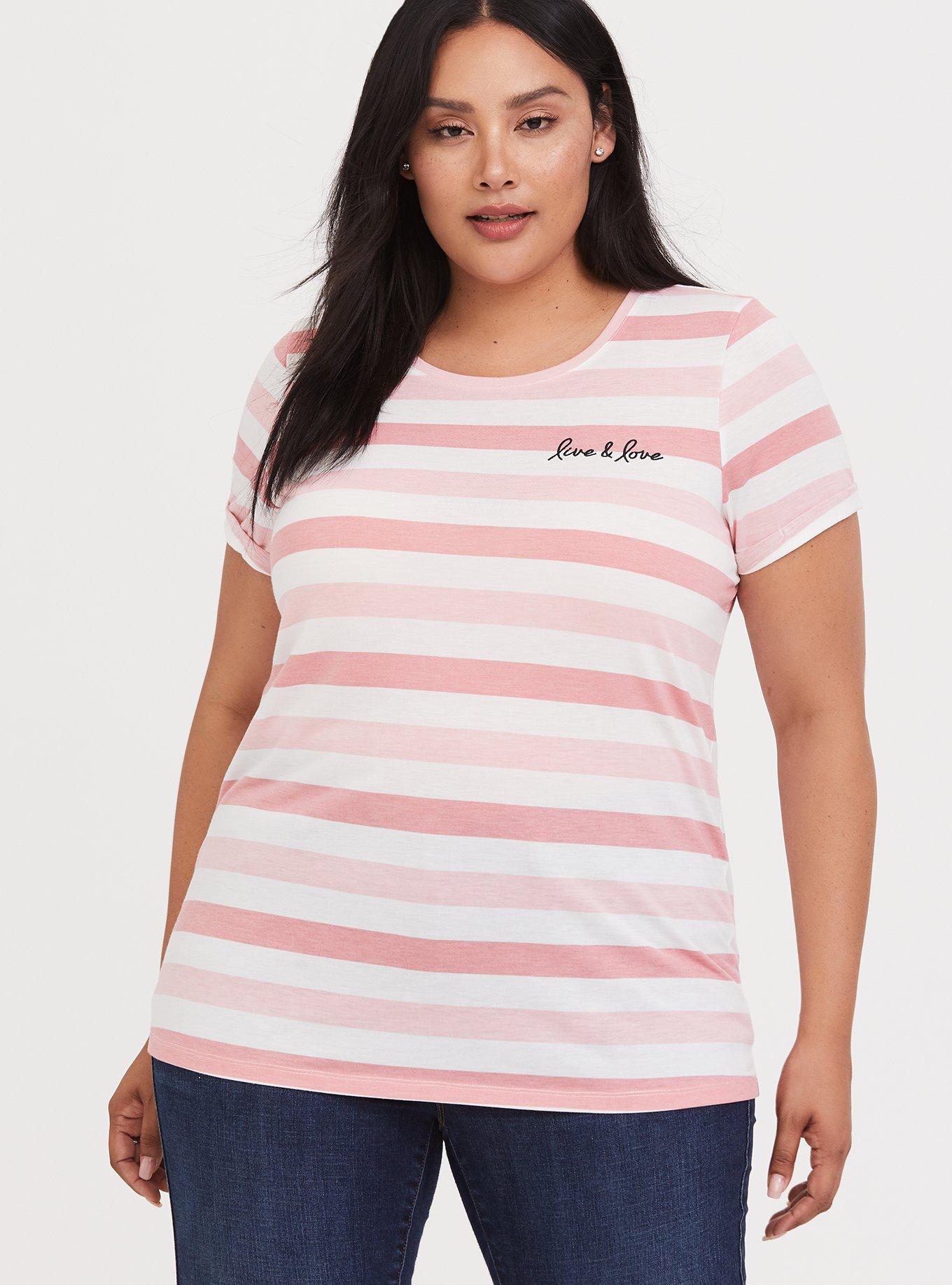 Breast Cancer Awareness - Stripe Live & Love Crew Neck Tee, MULTI STRIPE, alternate