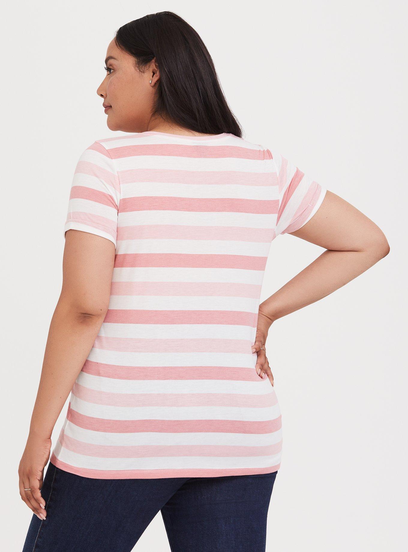 Breast Cancer Awareness - Stripe Live & Love Crew Neck Tee, MULTI STRIPE, alternate