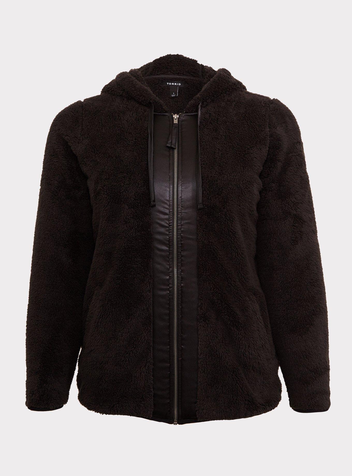 Sherpa Zip Up Hoodie, DEEP BLACK, hi-res