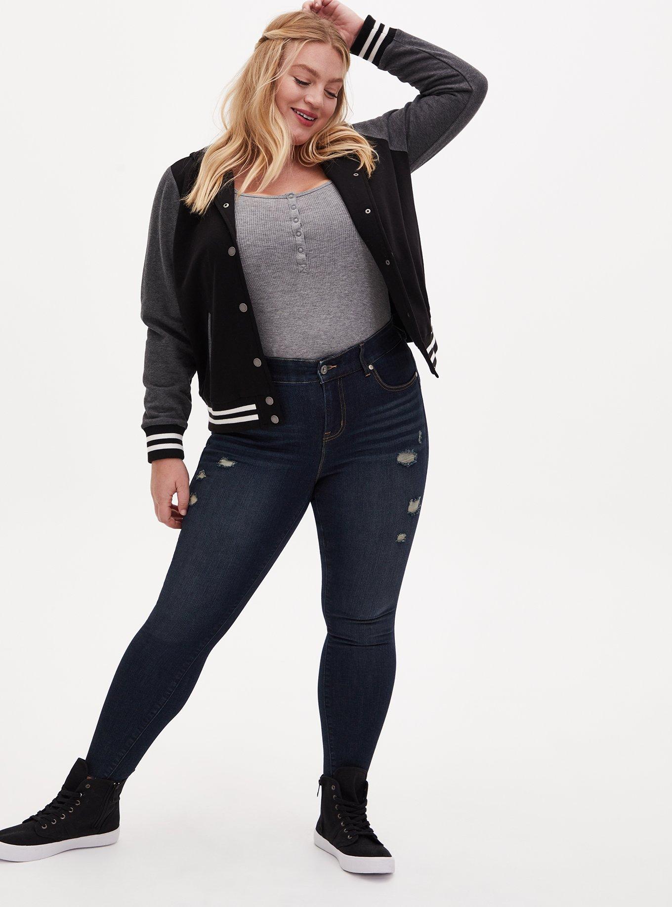 Black & Grey Varsity Hooded Bomber Jacket, DEEP BLACK, alternate