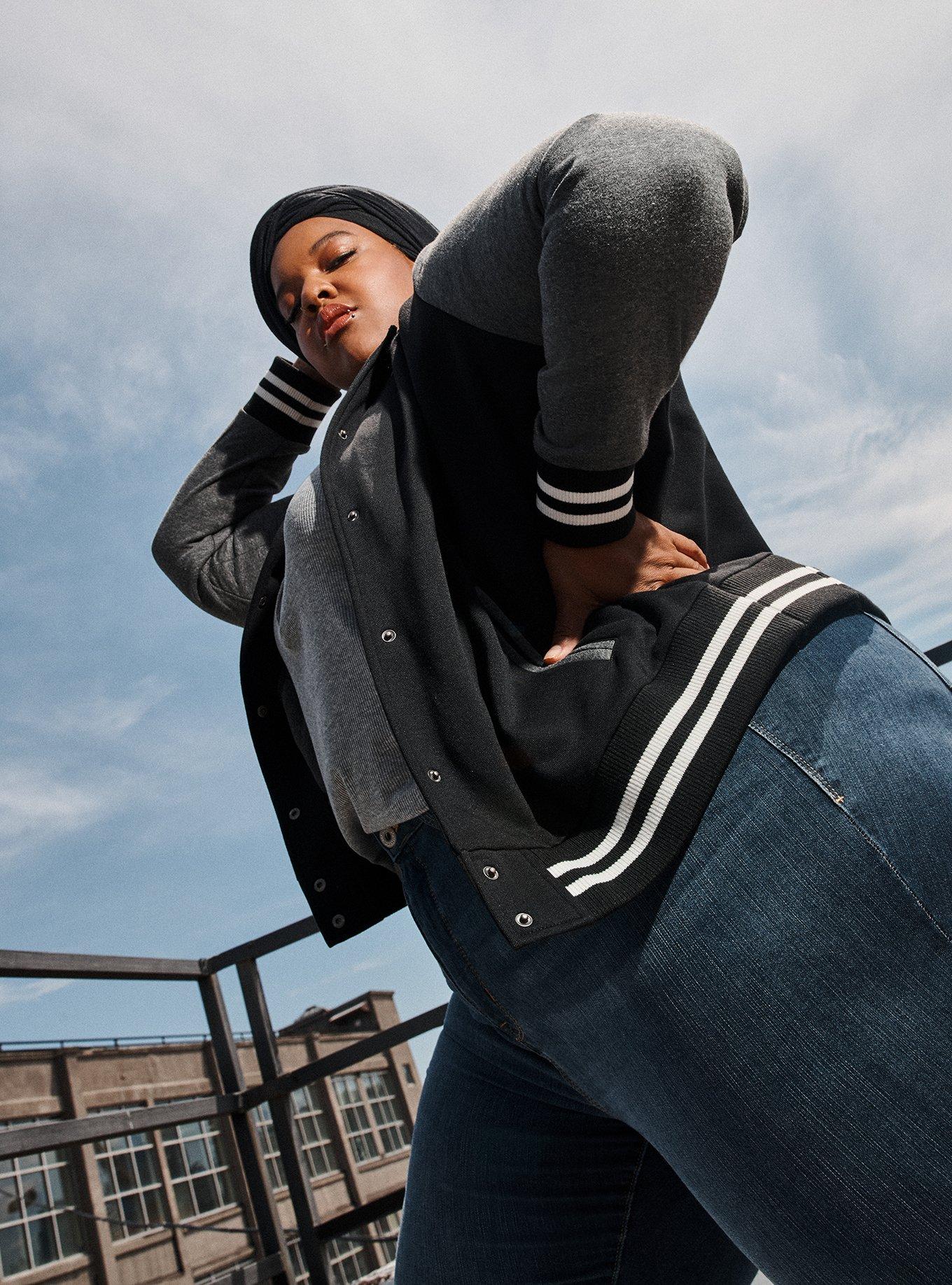 Black & Grey Varsity Hooded Bomber Jacket, DEEP BLACK, hi-res