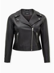 Faux Leather Moto Jacket, DEEP BLACK, hi-res