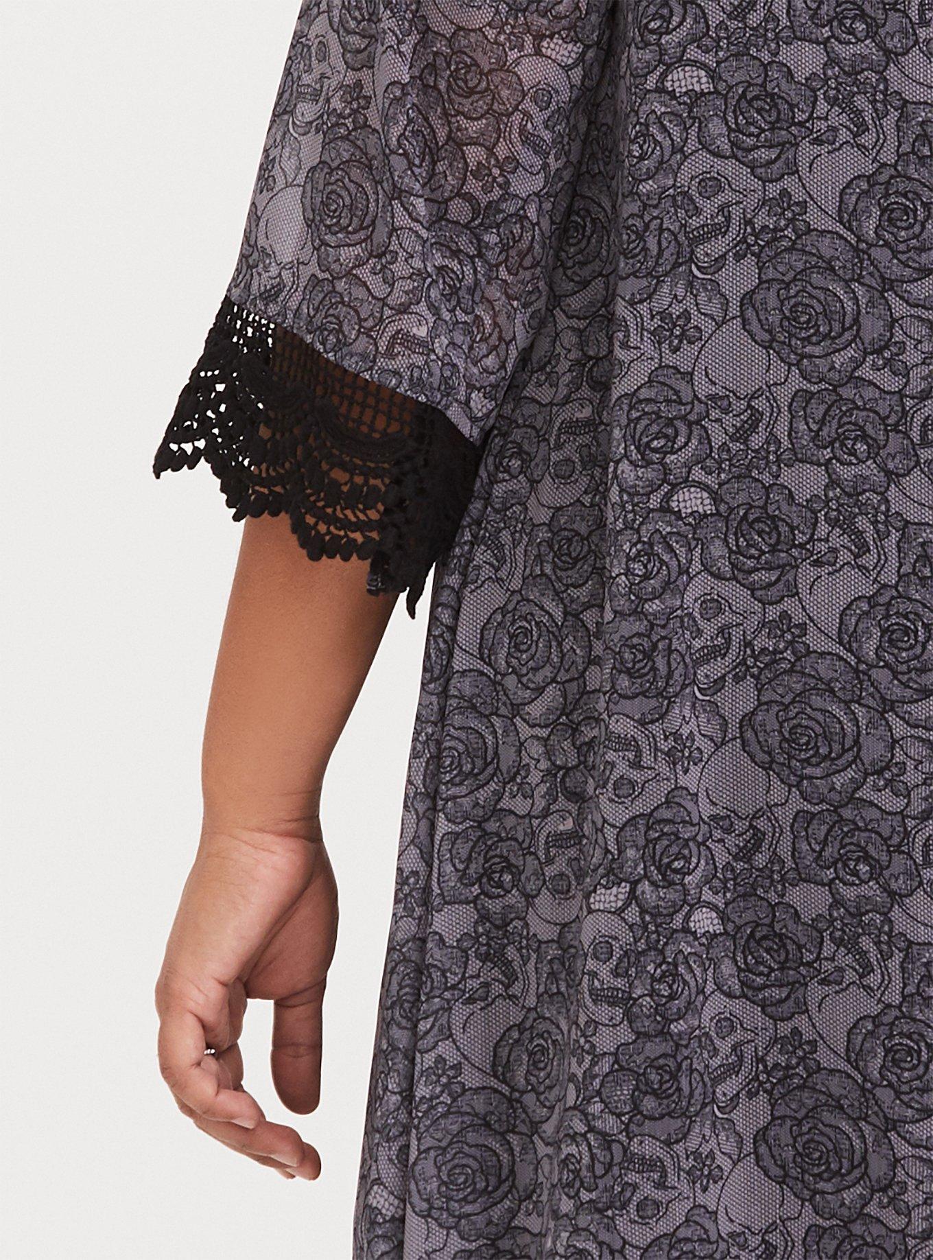 Plus Size Crochet Trim Kimono, DEEP BLACK, alternate