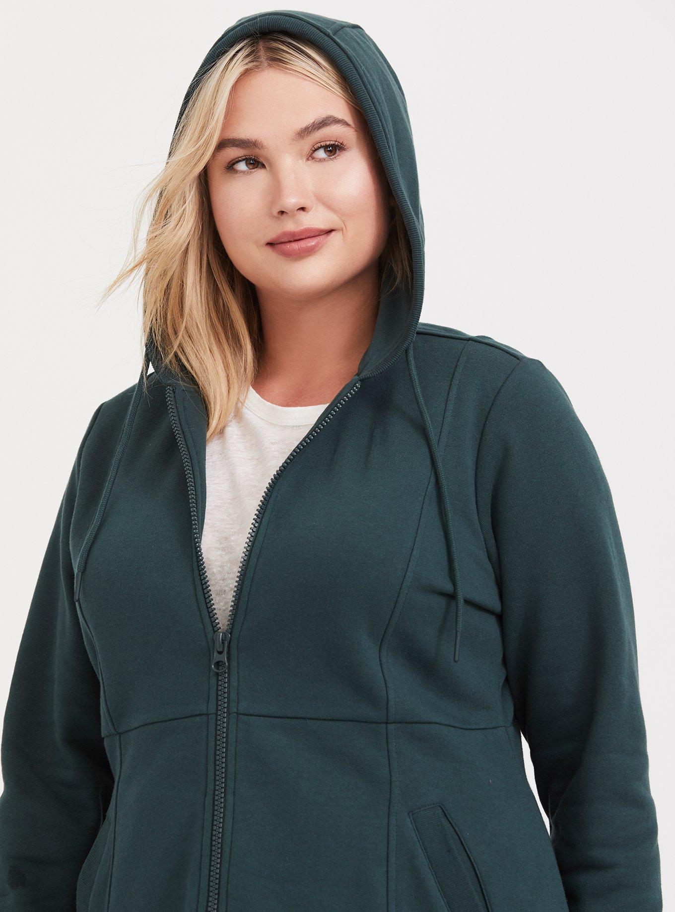 Plus Size Dark Green Longline Hooded Zip Jacket Torrid