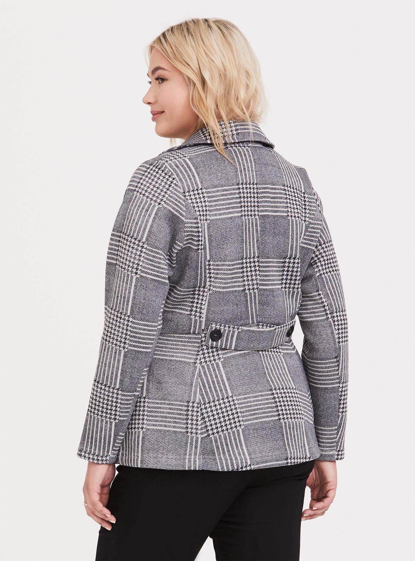 Plus size plaid clearance peacoat