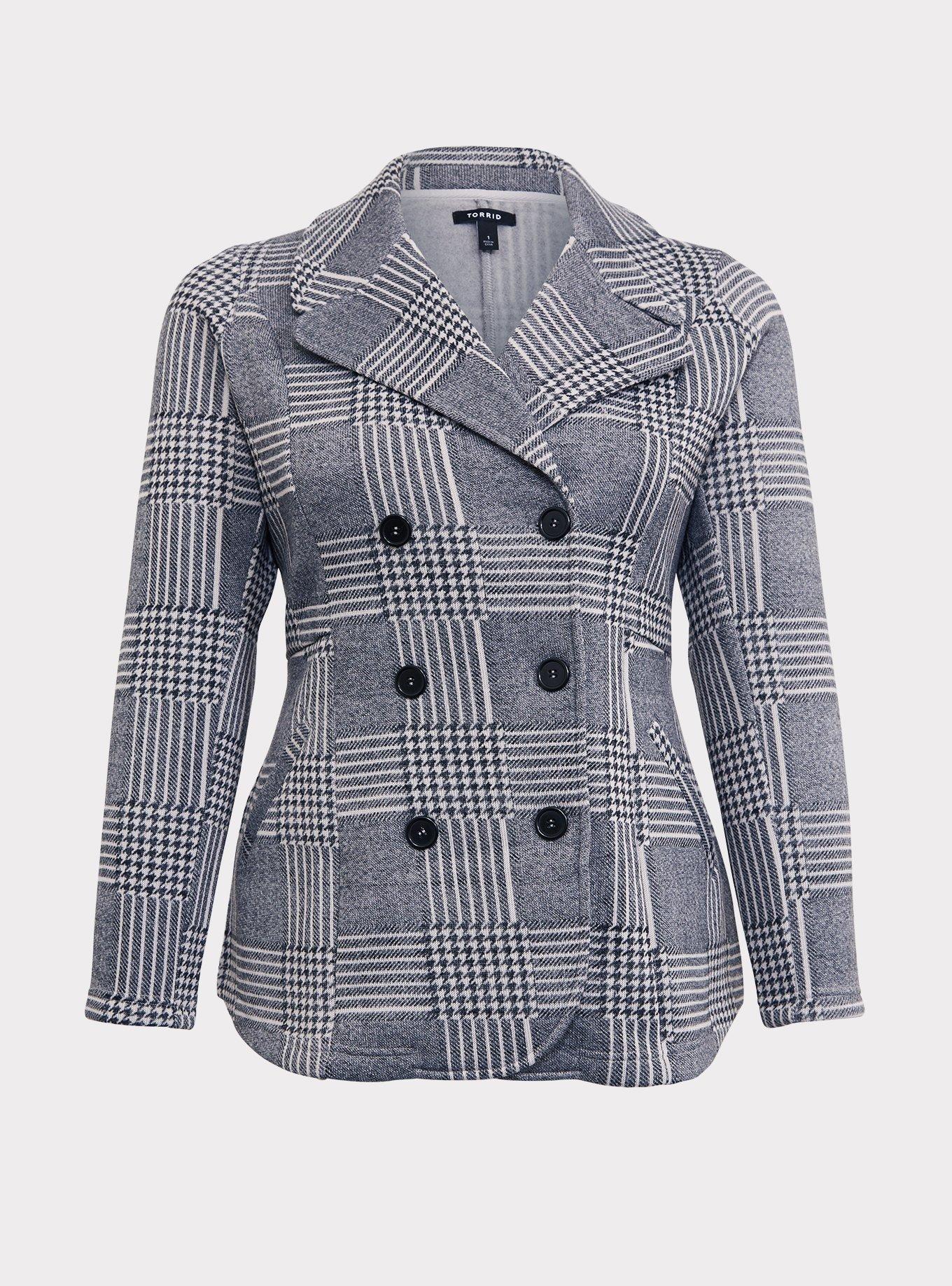 Vintage Black and White Houndstooth Peacoat Women’s Double Breasted Plaid Checkered Winter Jacket was 12 14 discount