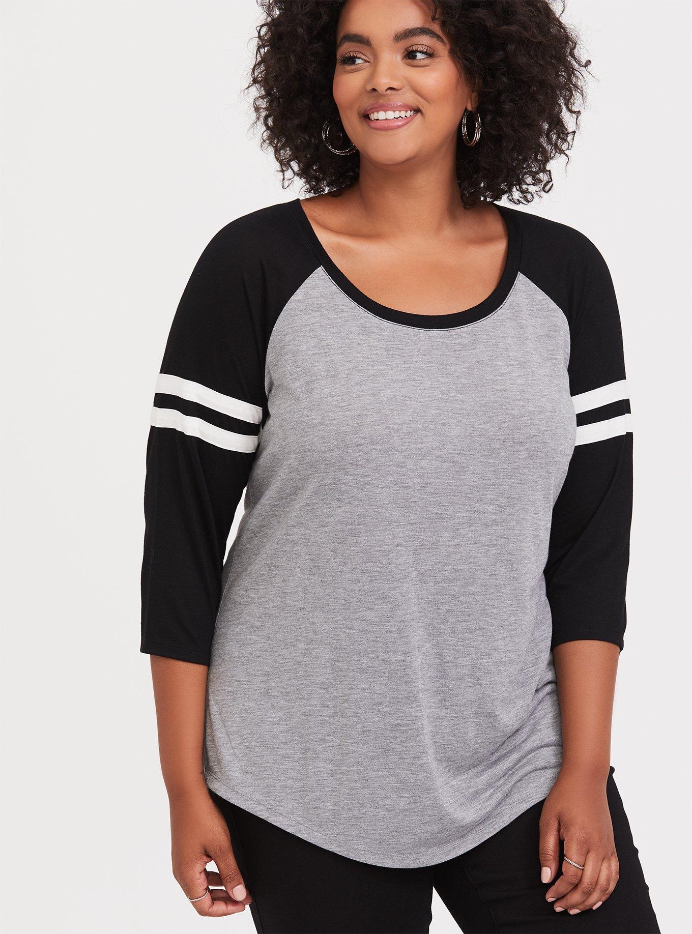 Black & Heather Grey Classic Fit Football Tee, , hi-res
