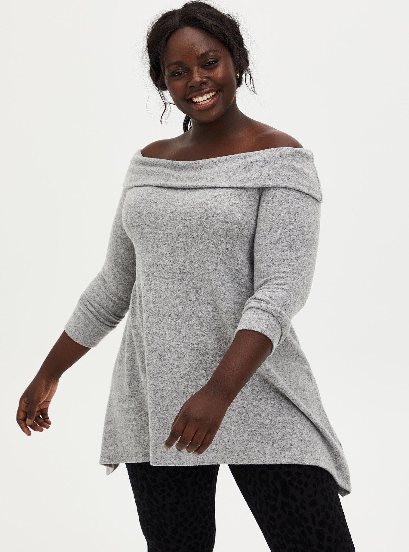 Plus Size Off Shoulder Super Soft Plush Sweatshirt Torrid