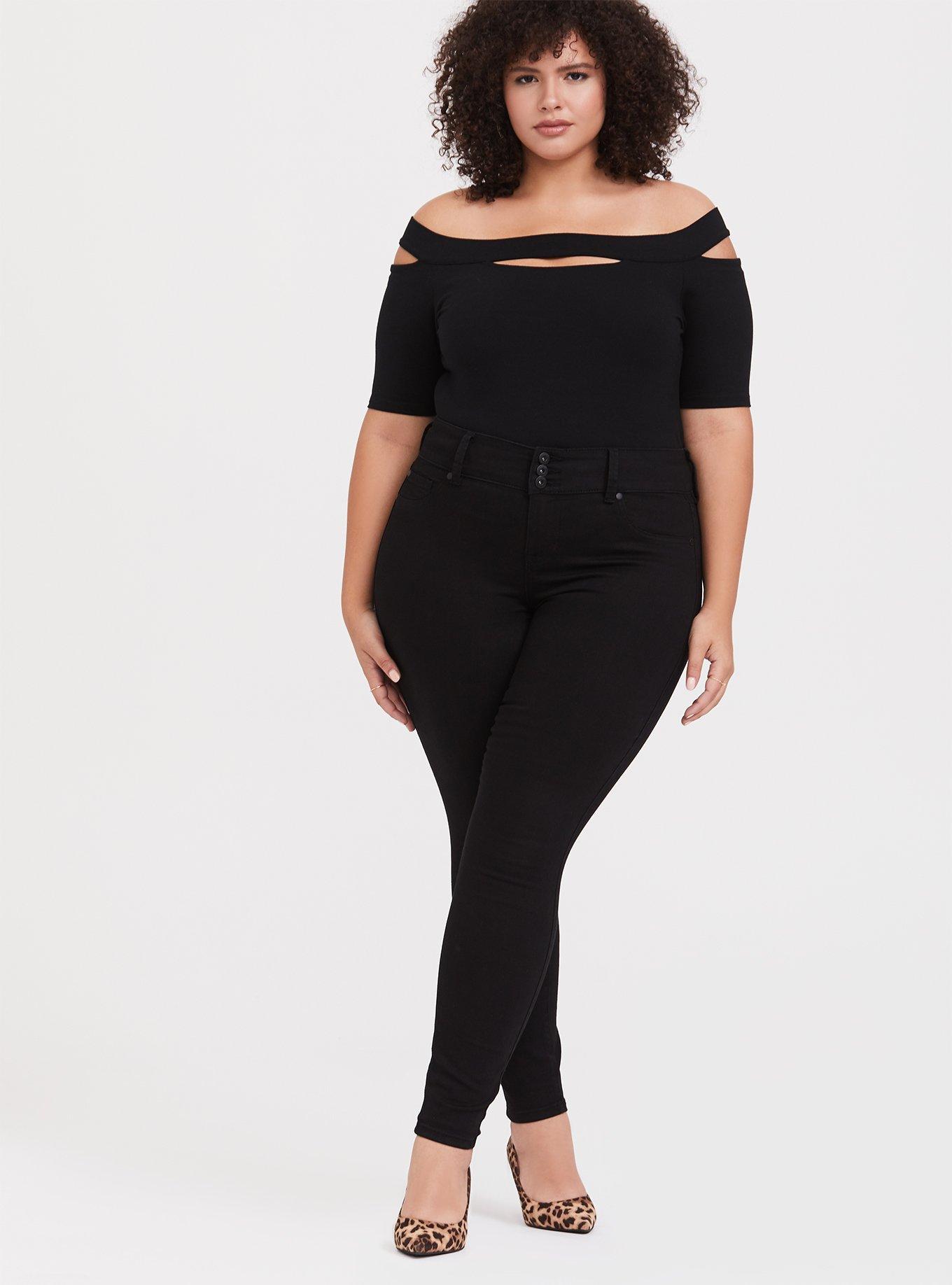 Plus Size Black Cutout Off Shoulder Foxy Tee, DEEP BLACK, alternate