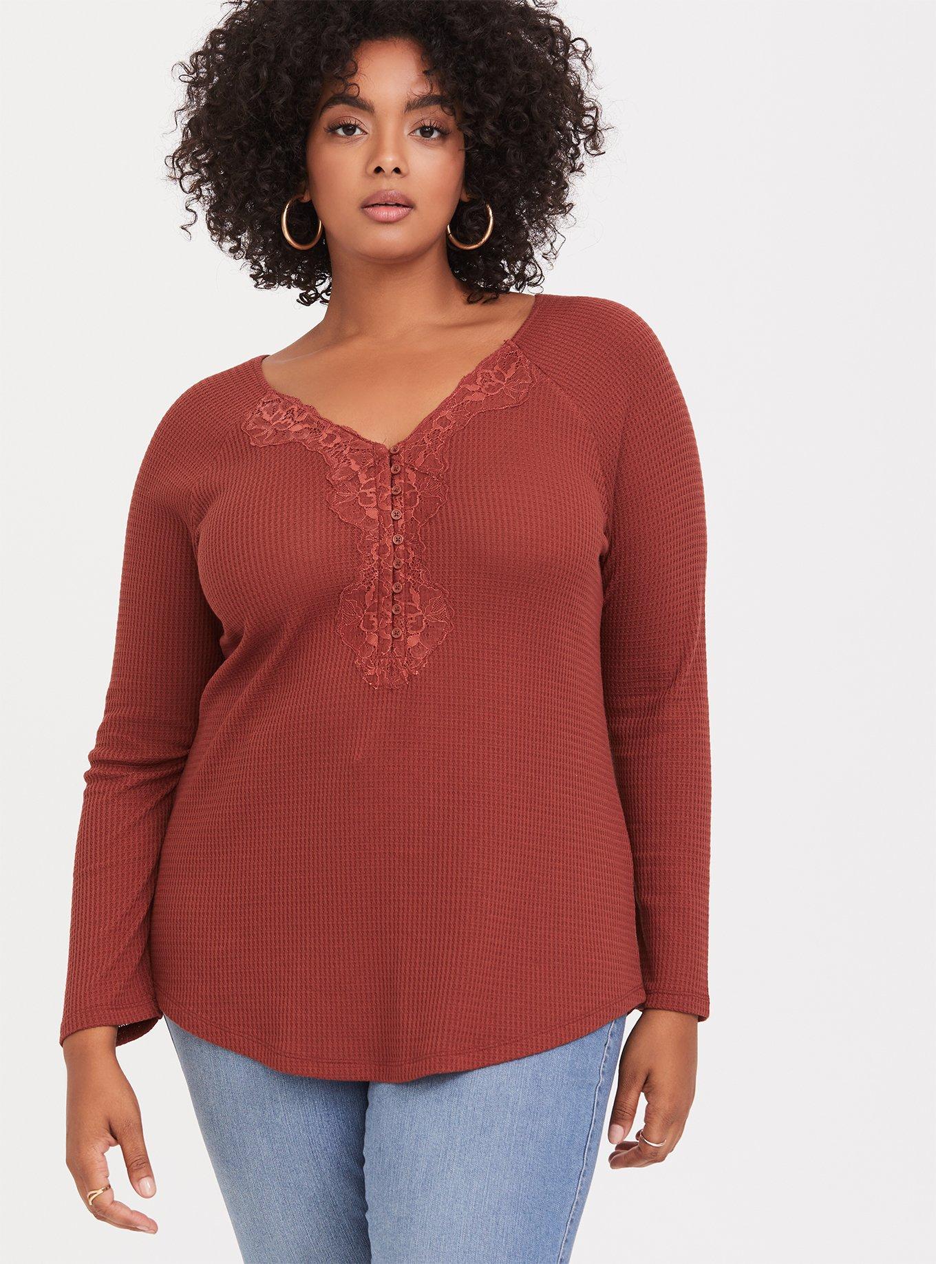 Plus size store waffle knit henley