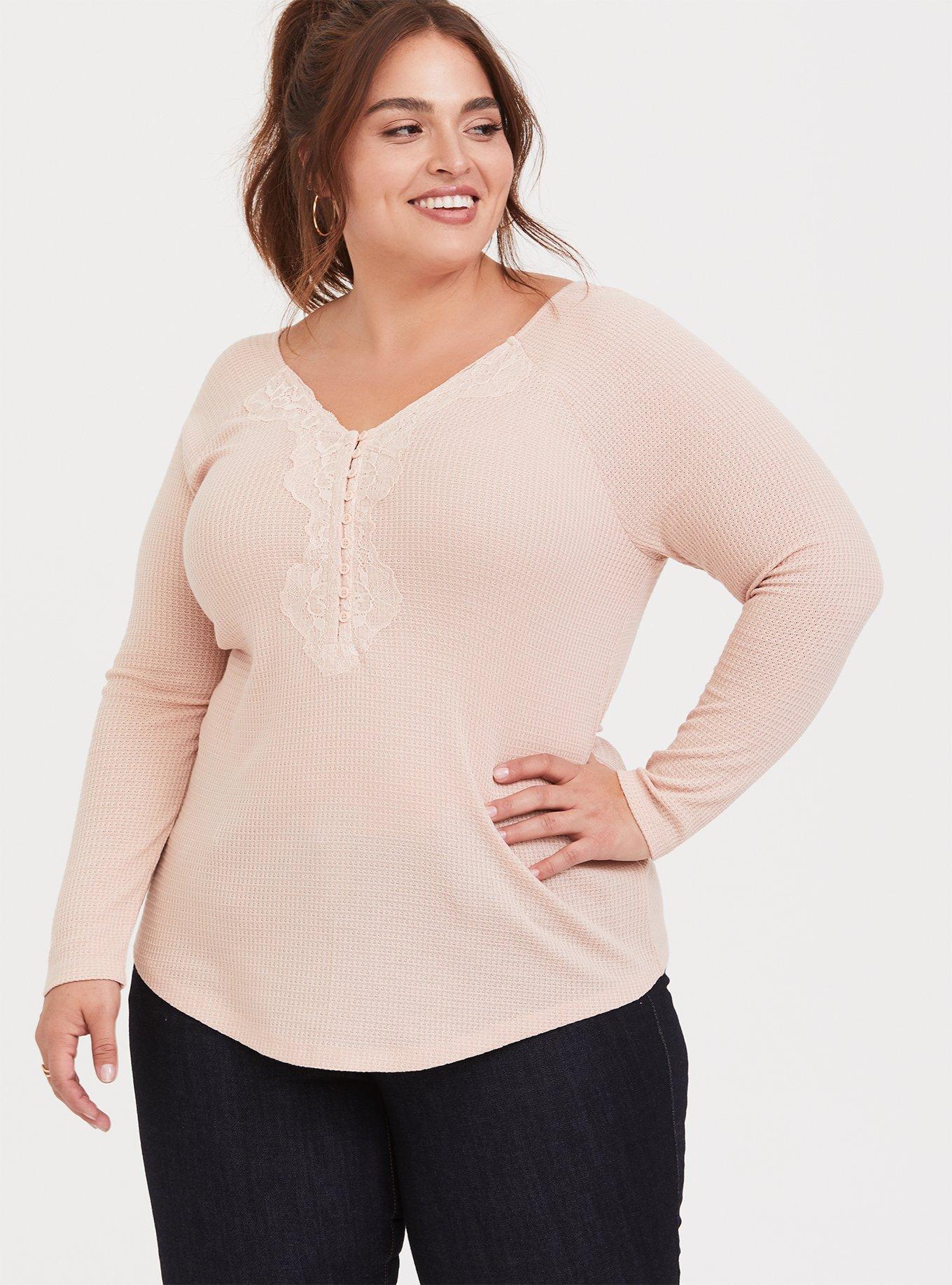 Plus size waffle knit hot sale henley