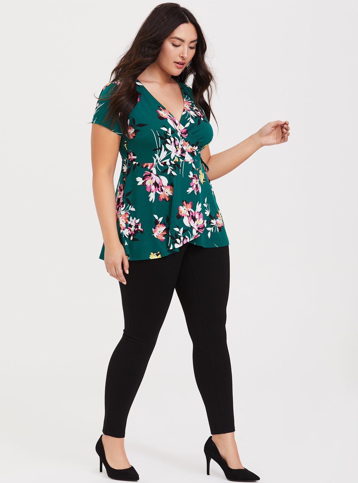 Studio Knit Surplice Wrap Top, FLORAL GREEN, alternate