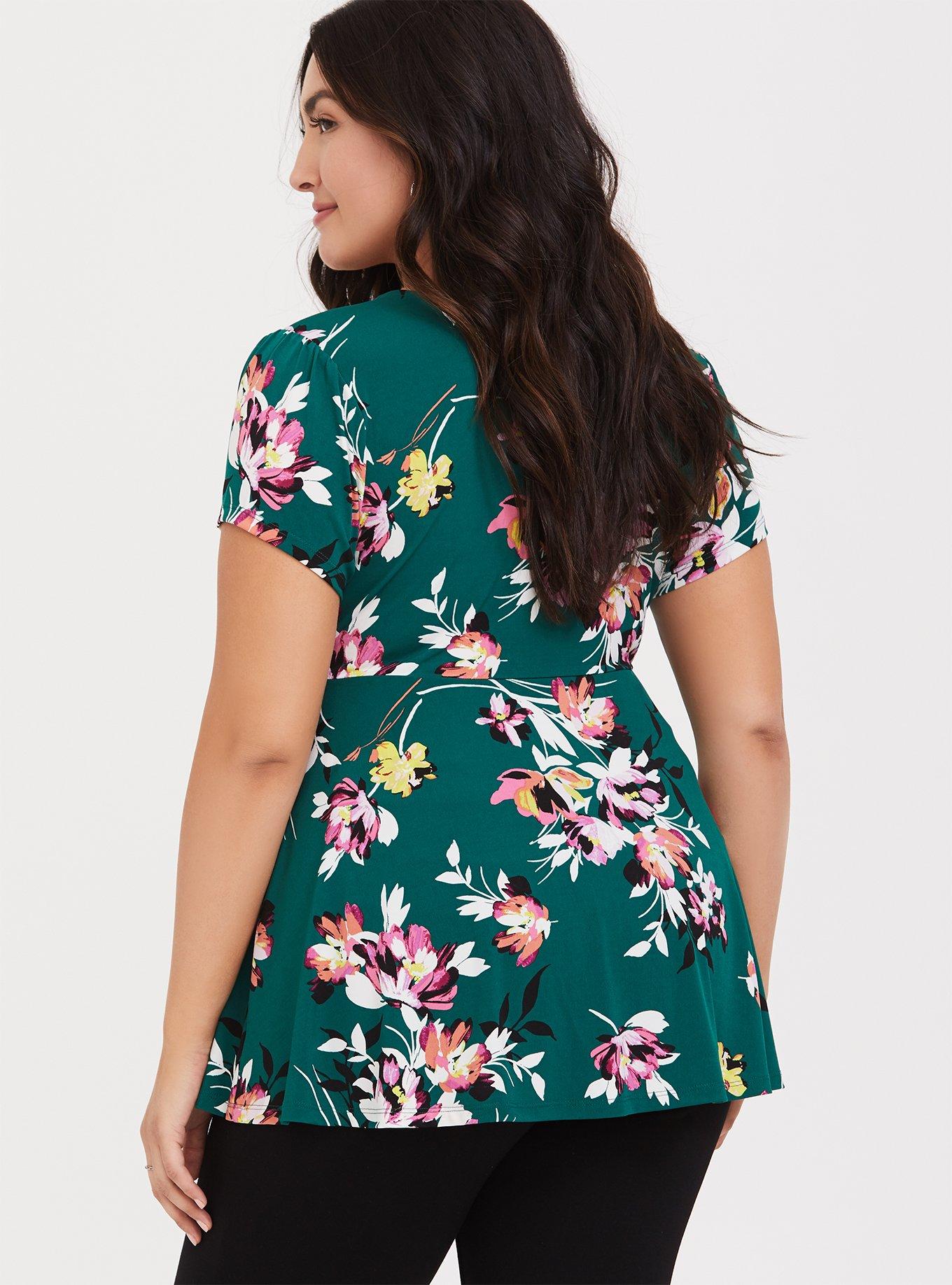 Studio Knit Surplice Wrap Top, FLORAL GREEN, alternate