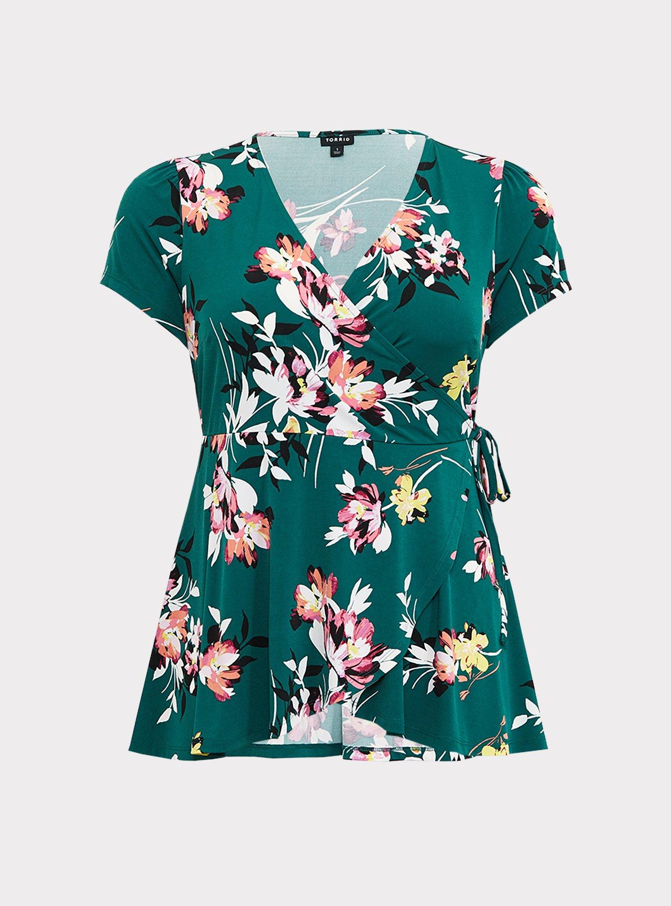 Studio Knit Surplice Wrap Top, FLORAL GREEN, hi-res