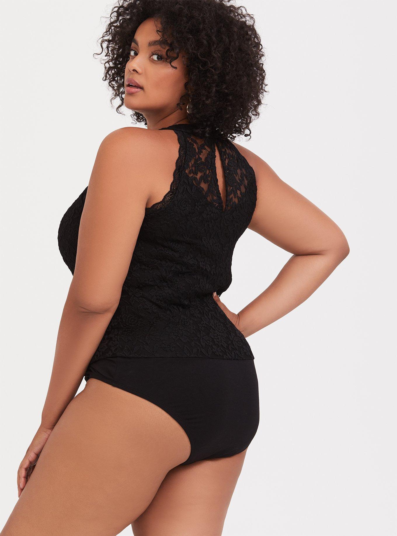 Lace High Neck Bodysuit, DEEP BLACK, alternate
