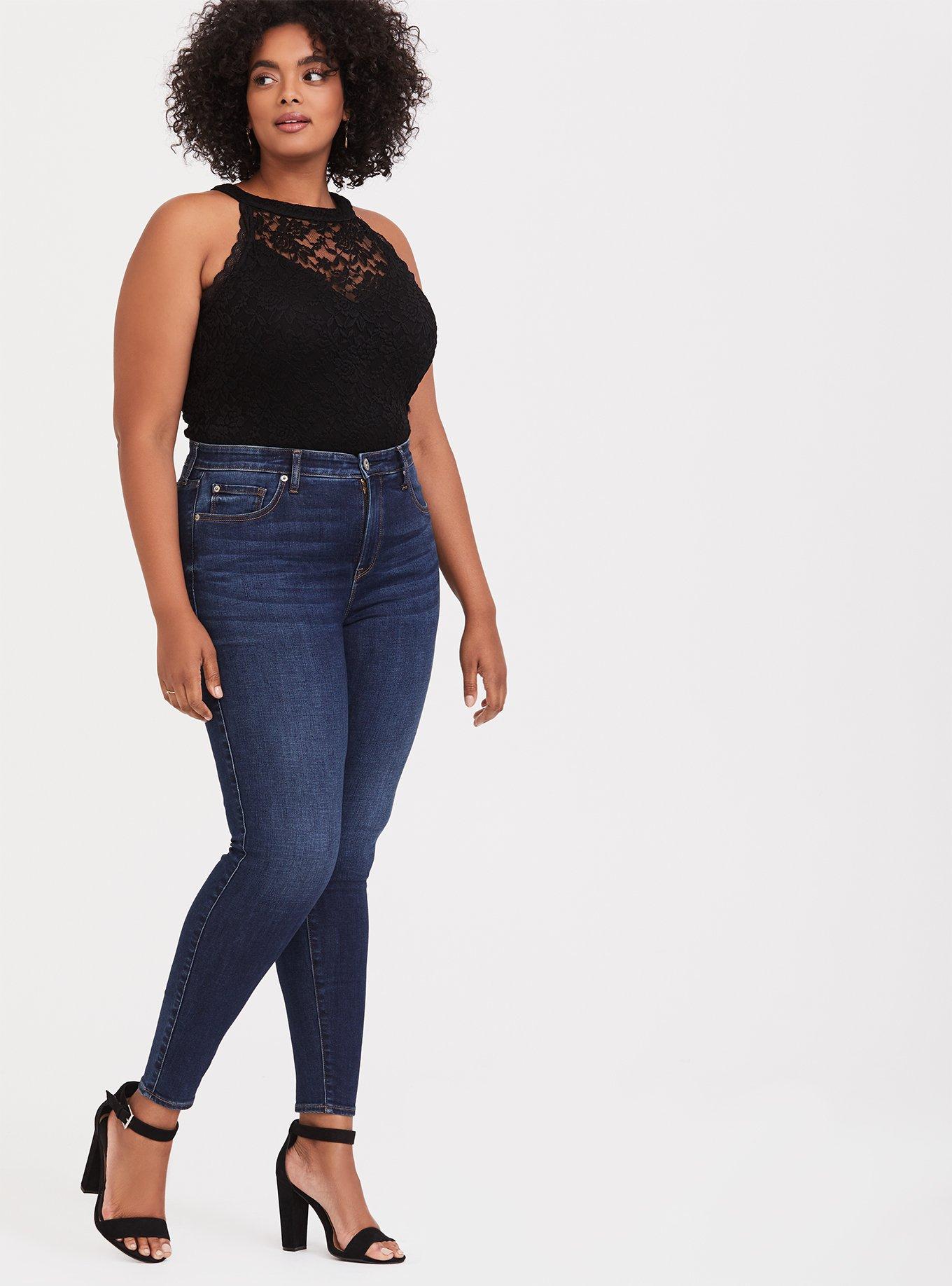 Lace High Neck Bodysuit, DEEP BLACK, alternate