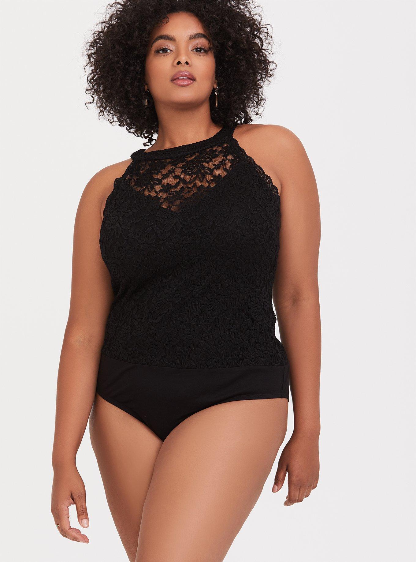 Plus Size - Lace Corset Seamed Lace-Up Bodysuit - Torrid