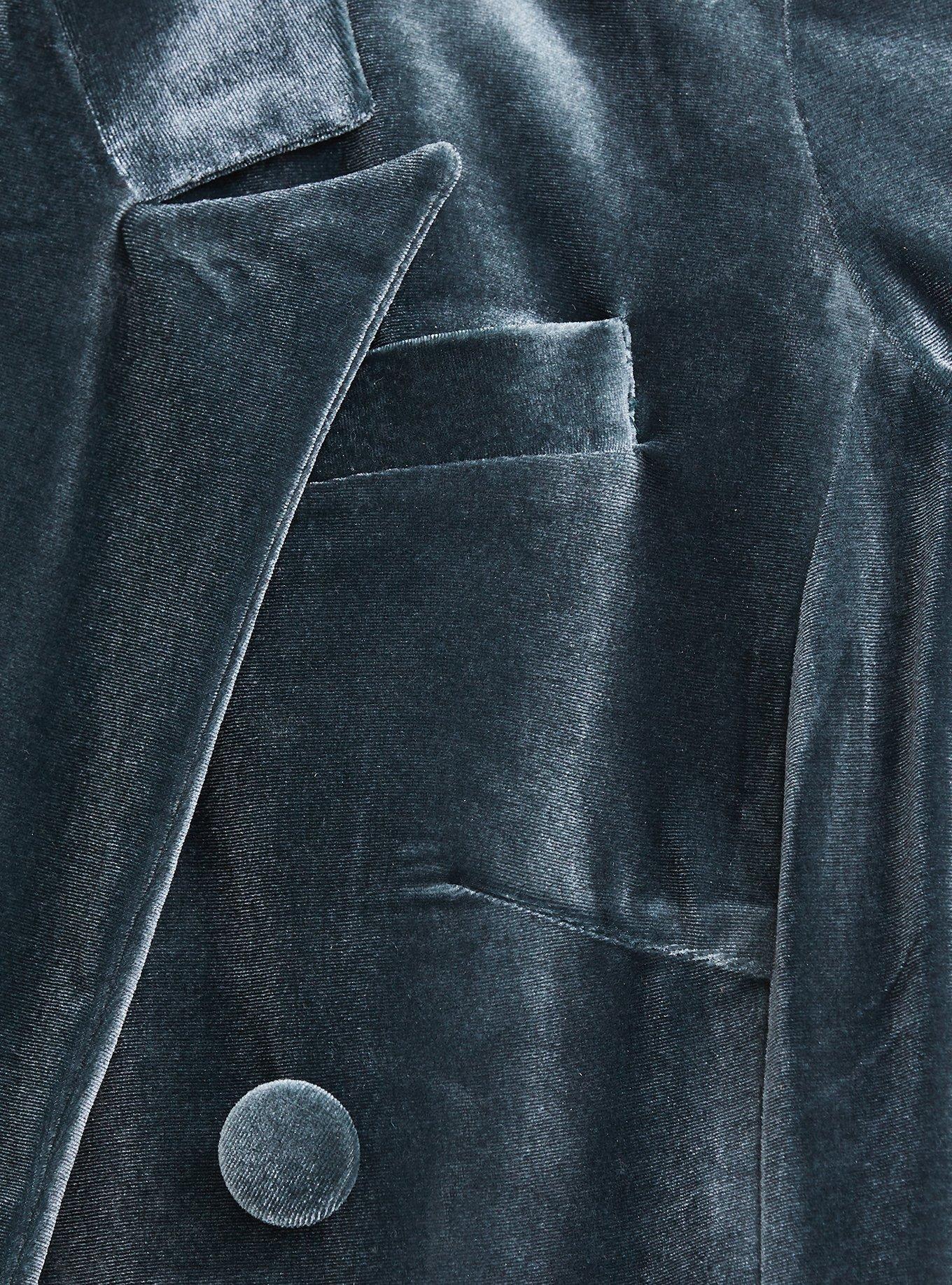 Green Velvet Open Front Button Blazer, BOTANICAL GREEN, alternate