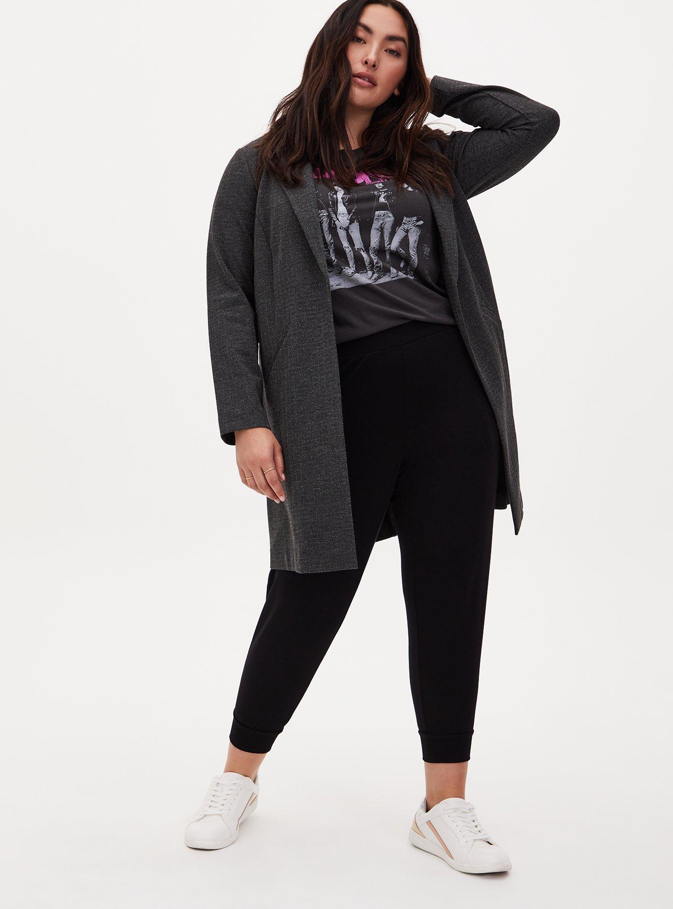 Plus Size Grey Boyfriend Knit Trench Blazer, GREY, alternate