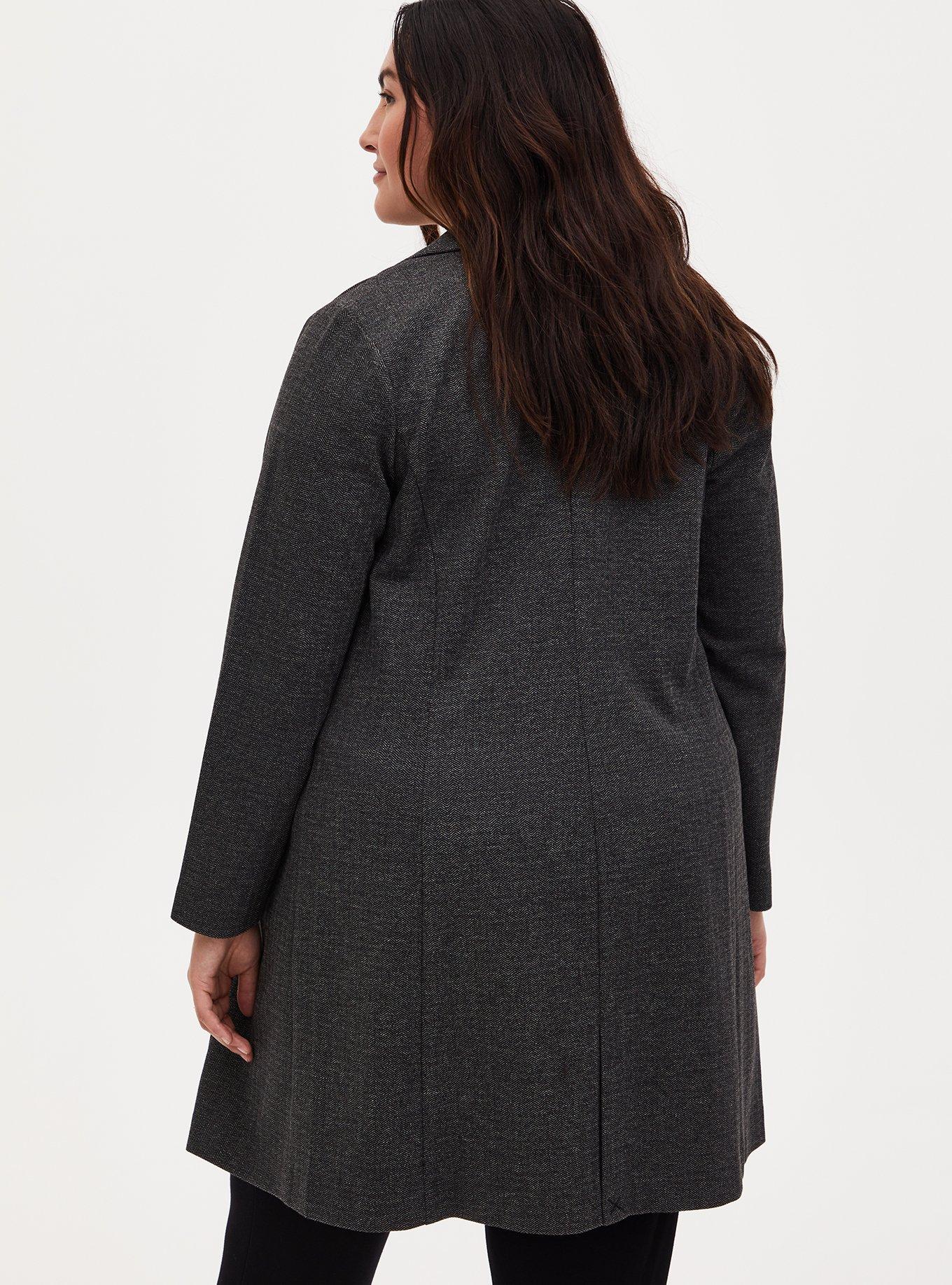 Plus Size Grey Boyfriend Knit Trench Blazer, GREY, alternate