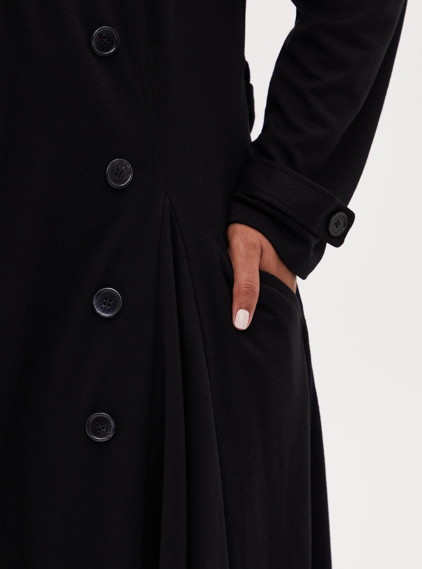 Brushed Ponte Trench Coat, DEEP BLACK, alternate