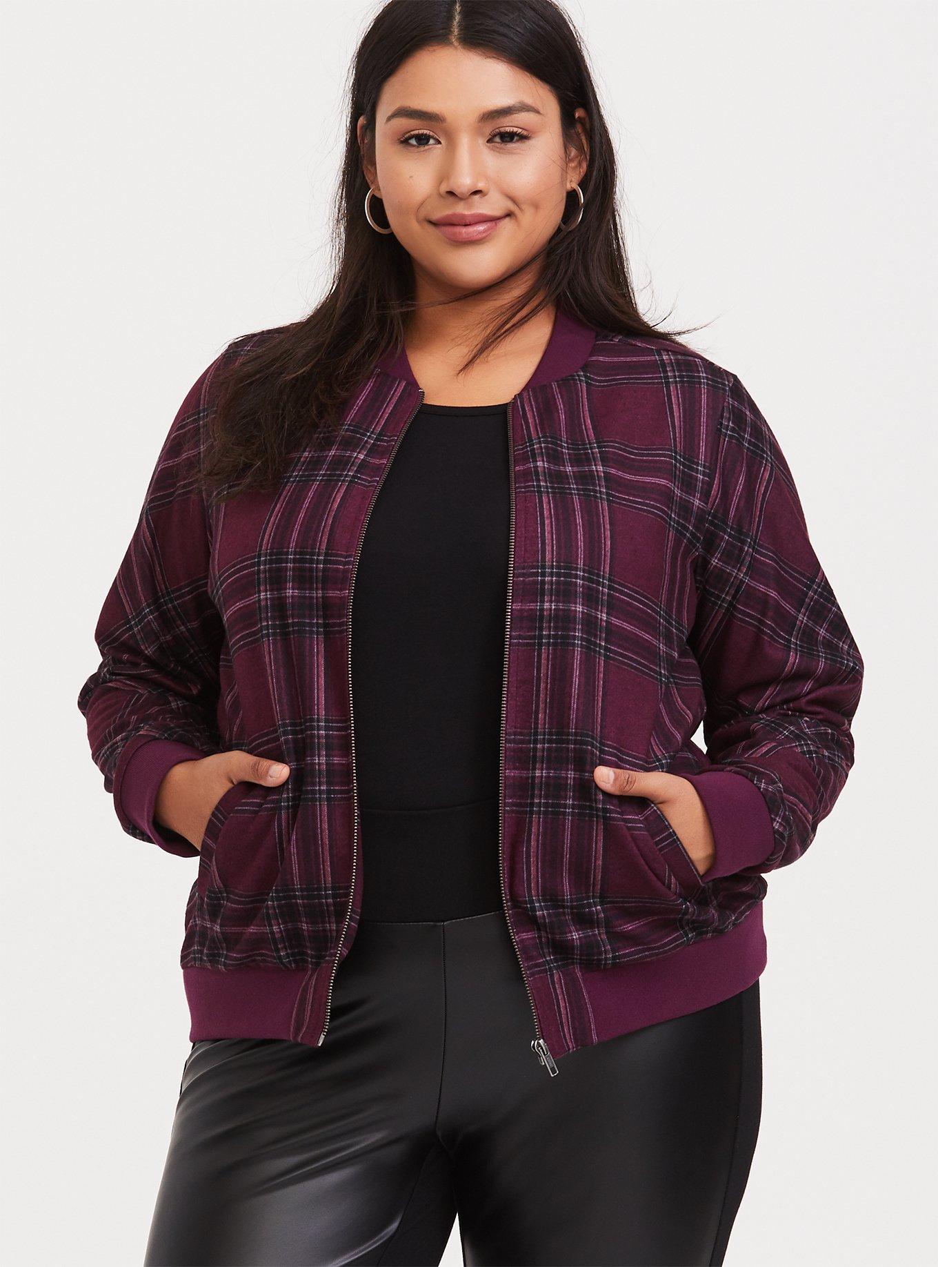 Fuchsia Plaid Women's Bomber Jacket