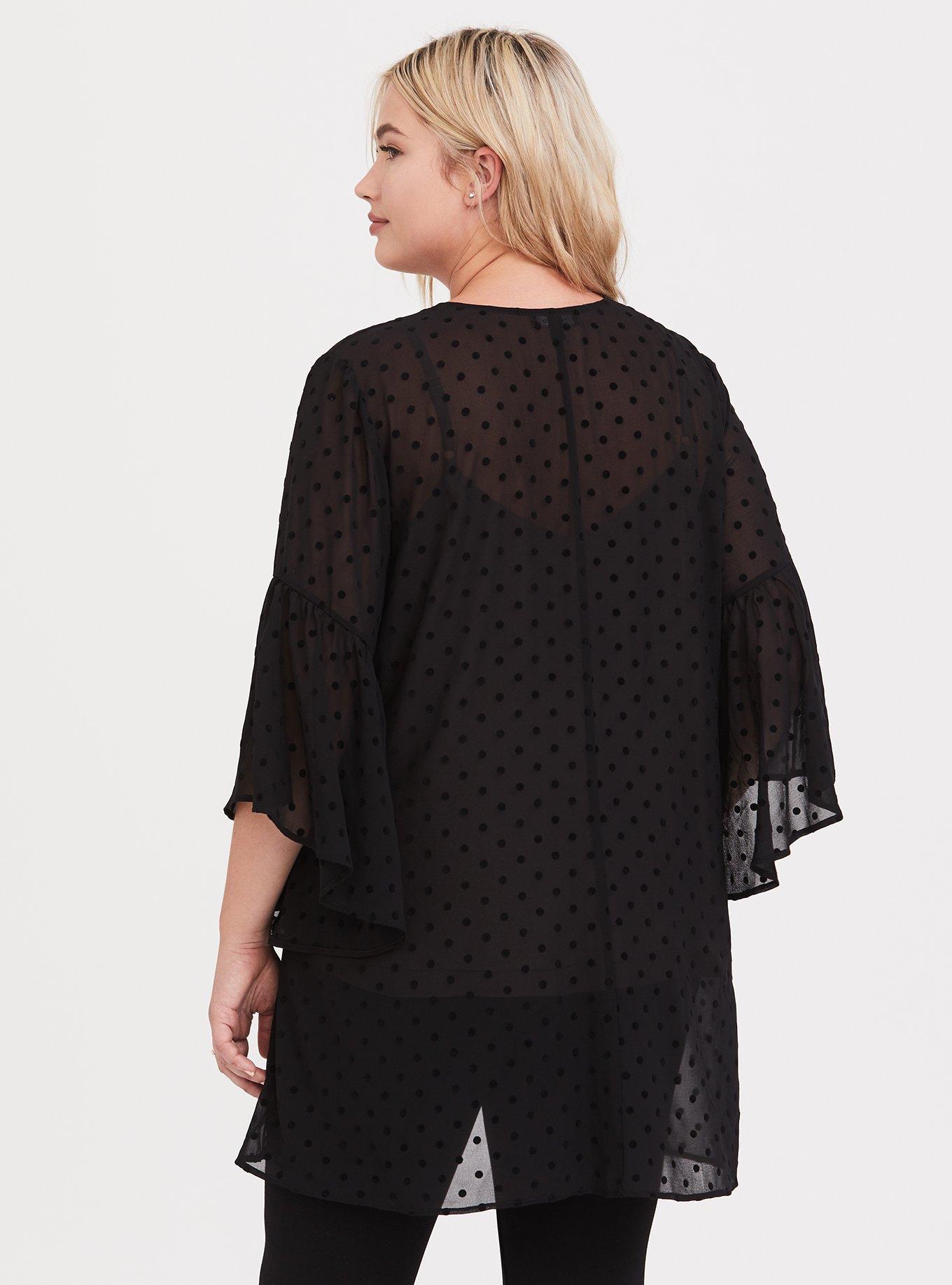 Plus Size Chiffon Midi Kimono, BLACK, alternate