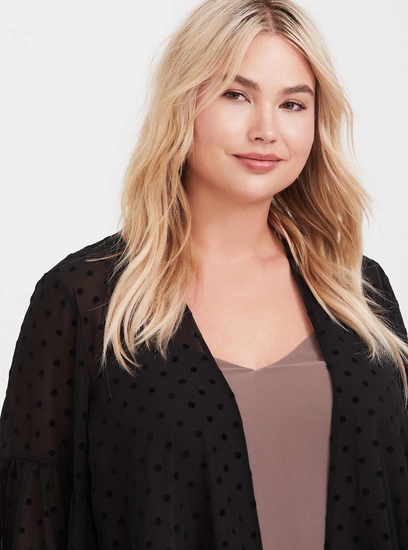 Plus Size Chiffon Midi Kimono, BLACK, alternate